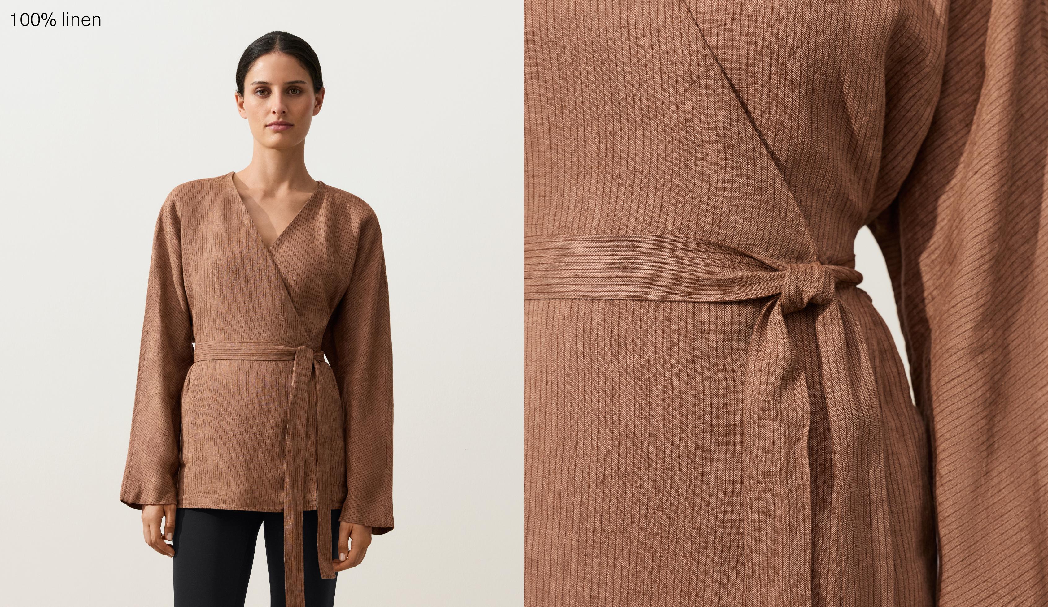 Striped 100% linen kimono shirt — TAN MELANGE