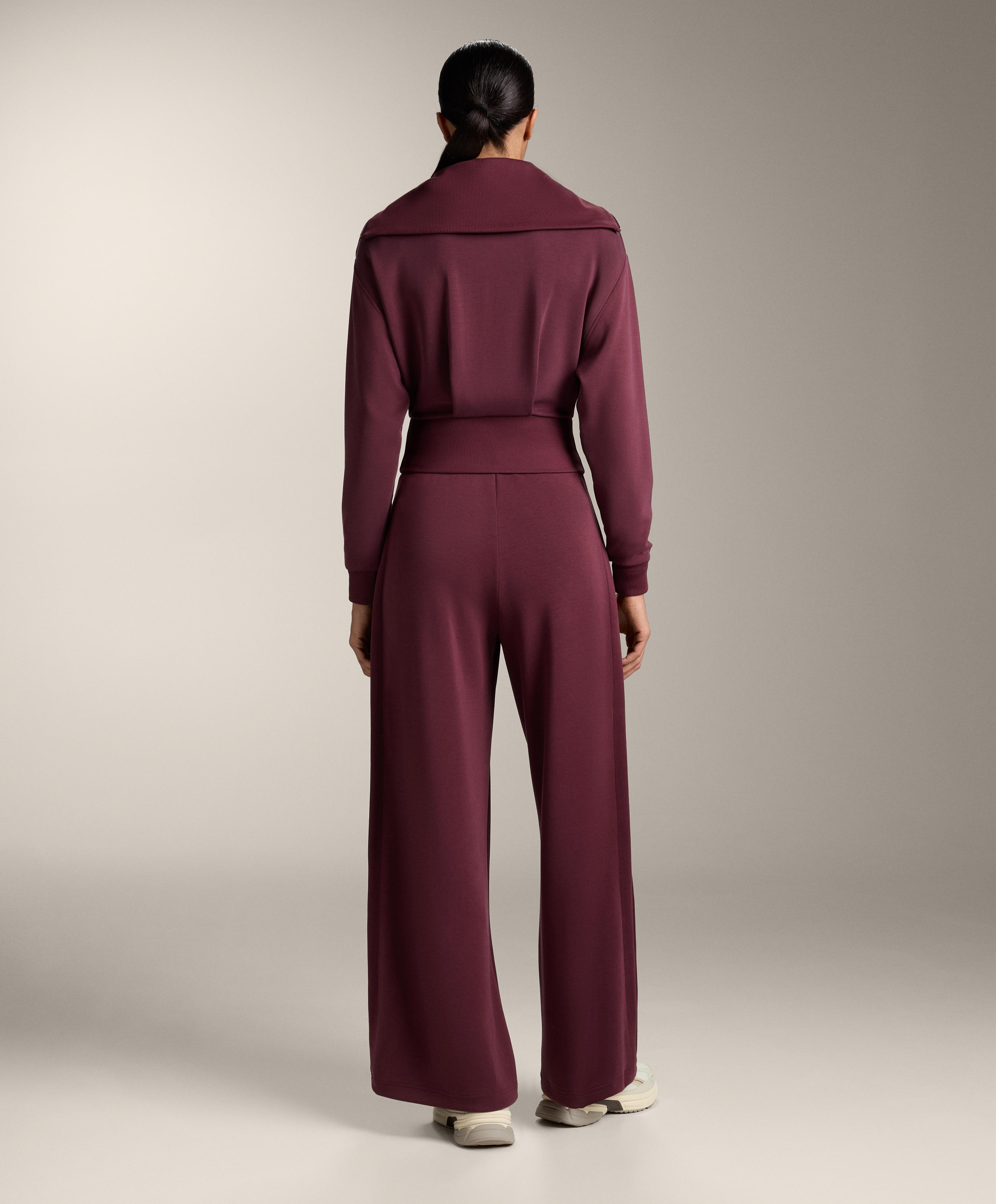 Fitted waist knit collar jacket with modal — MAROON