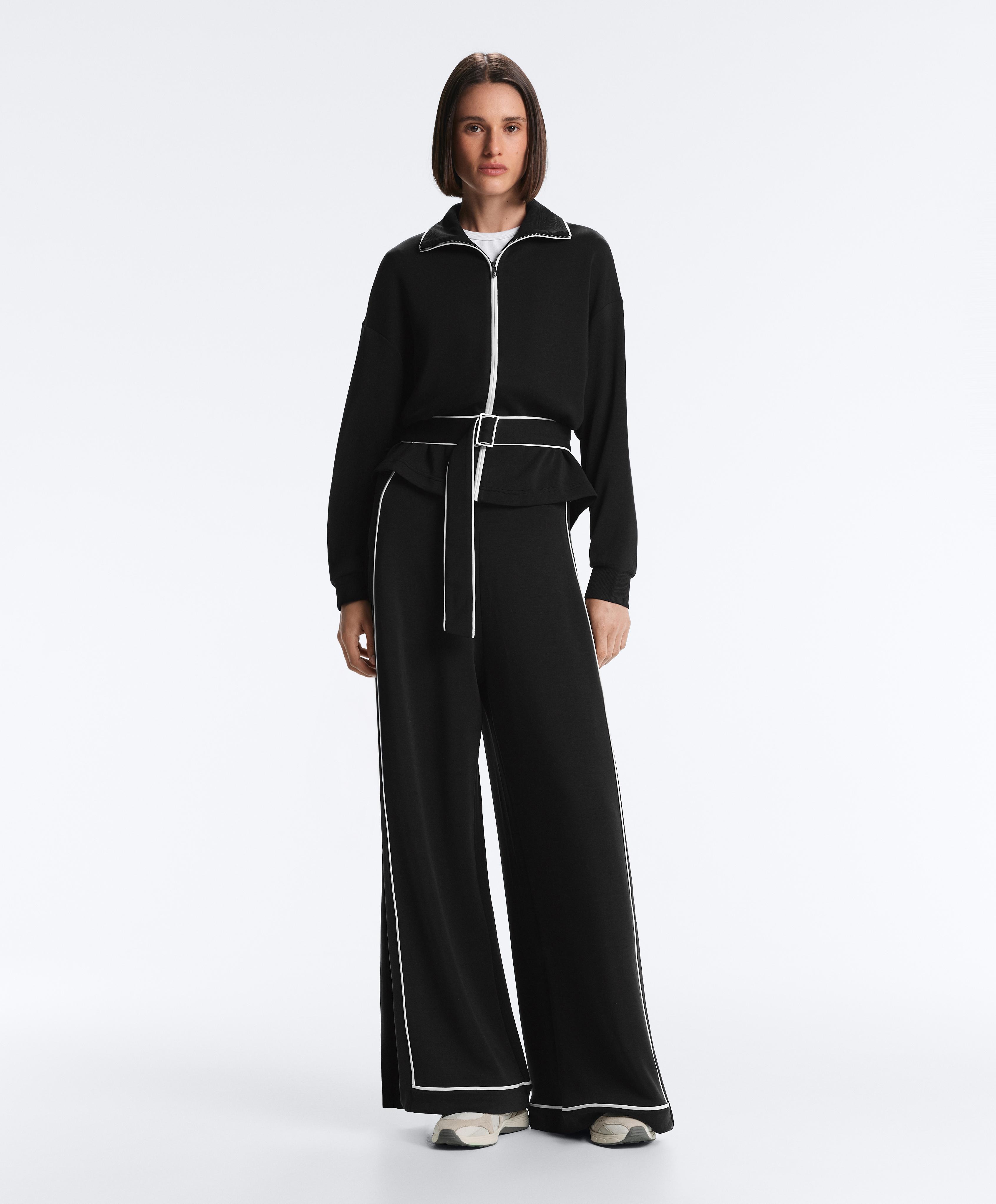 Soft-touch modal wide-leg trousers with contrast piping Soft-touch modal wide-leg trousers with contrast piping