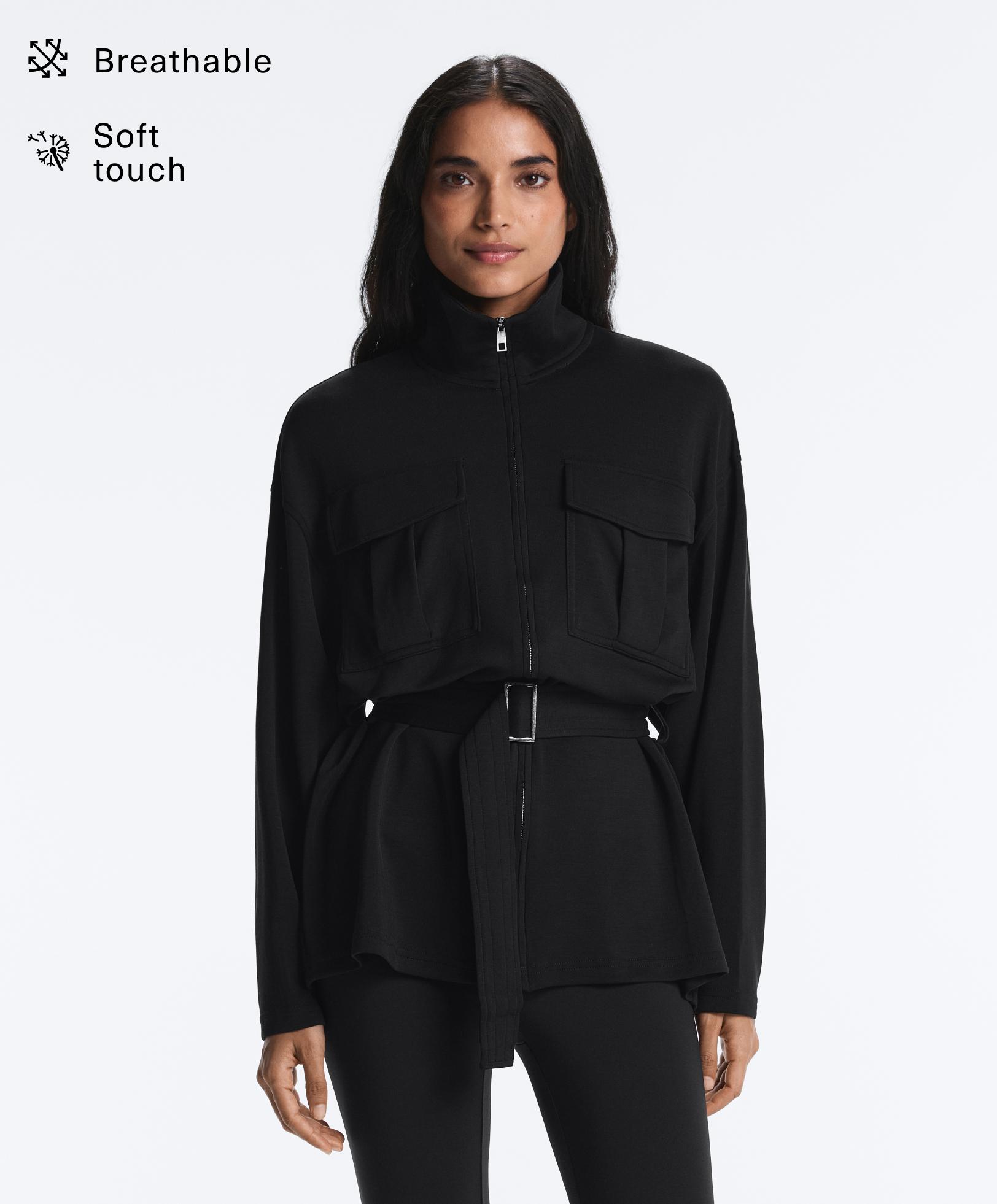 Long soft-touch jacket with modal and belt