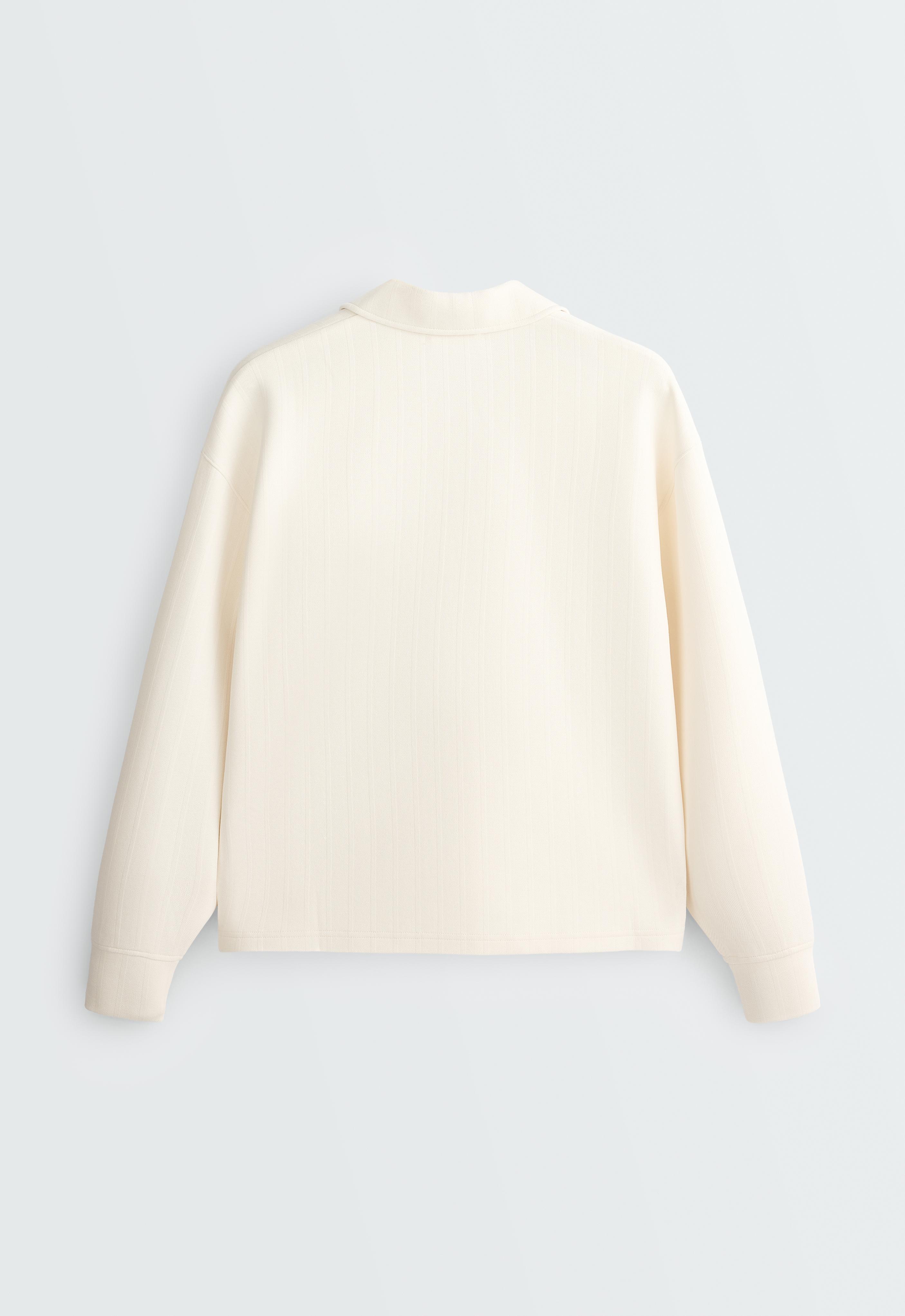 Striped cotton piqué polo shirt — PALE ECRU