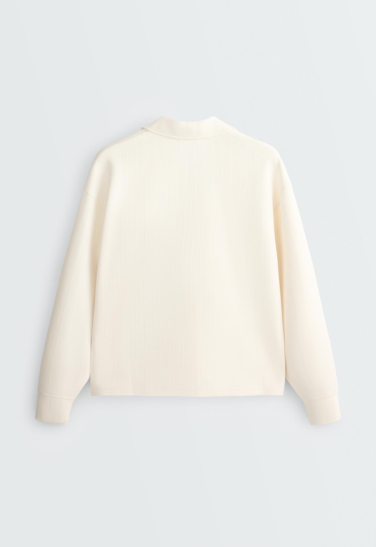Striped cotton piqué polo shirt — PALE ECRU