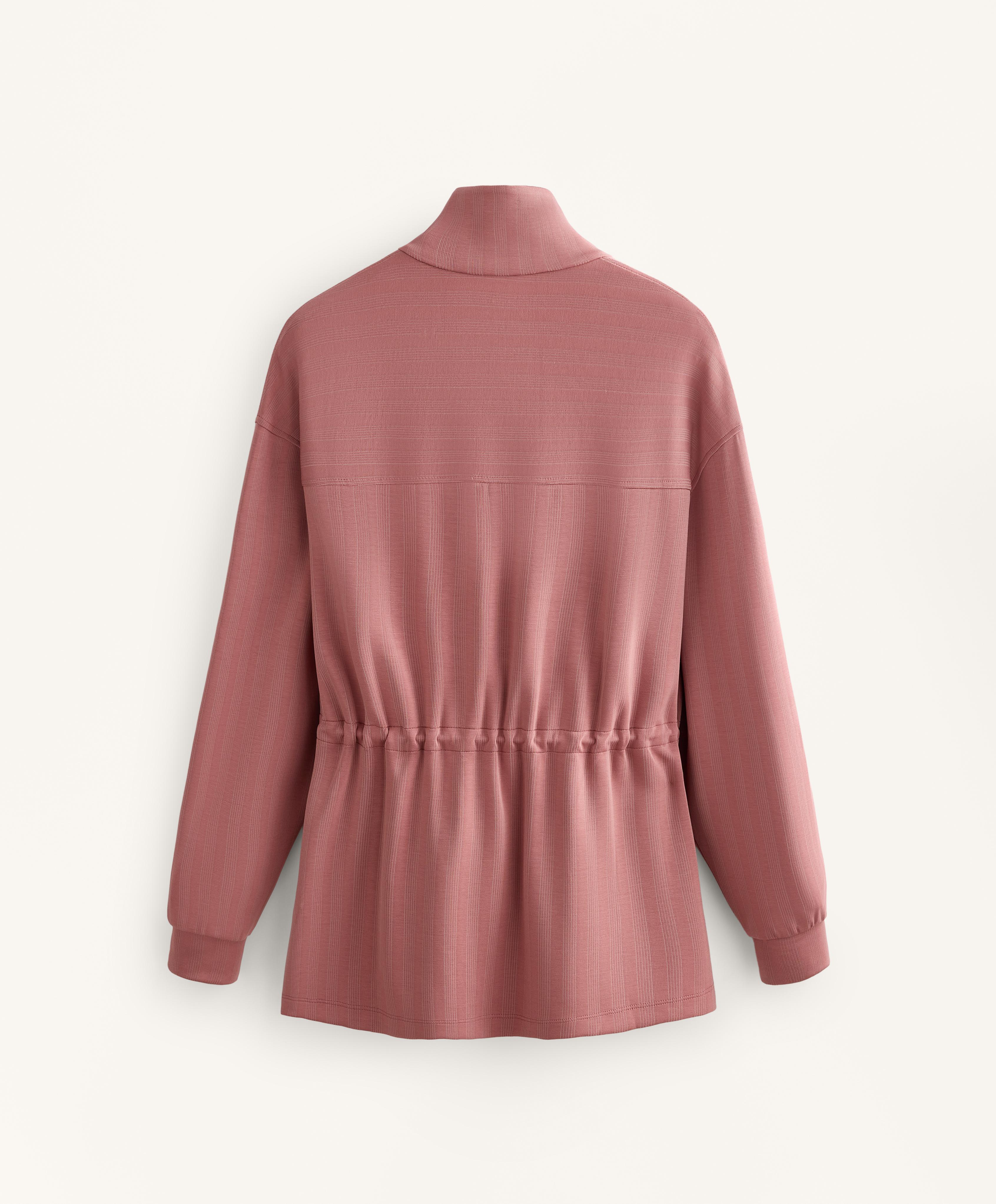 Long jacket with adjustable waist and striped texture — RUSSET MOCHA