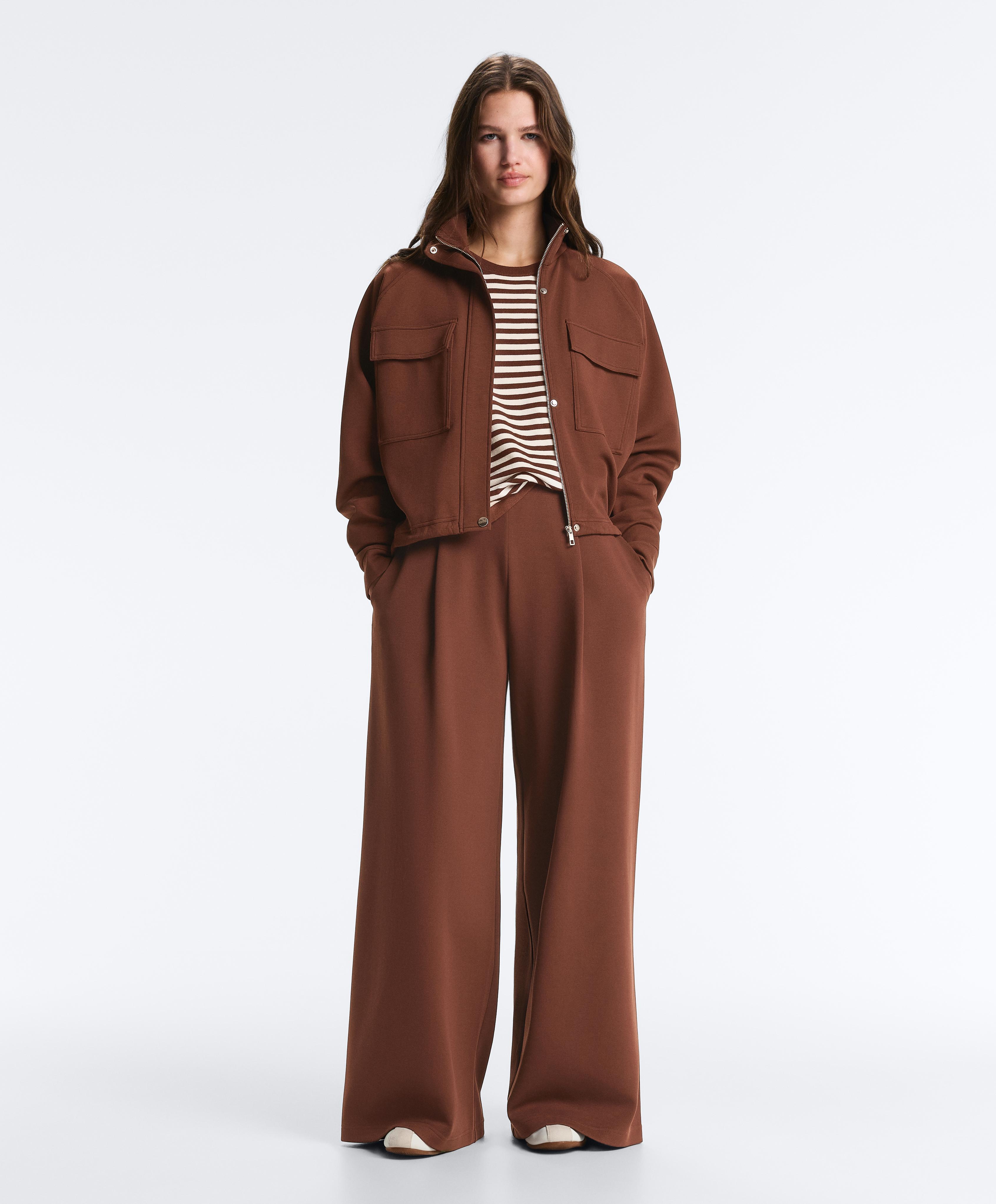 Wide-leg high-rise piqué trousers