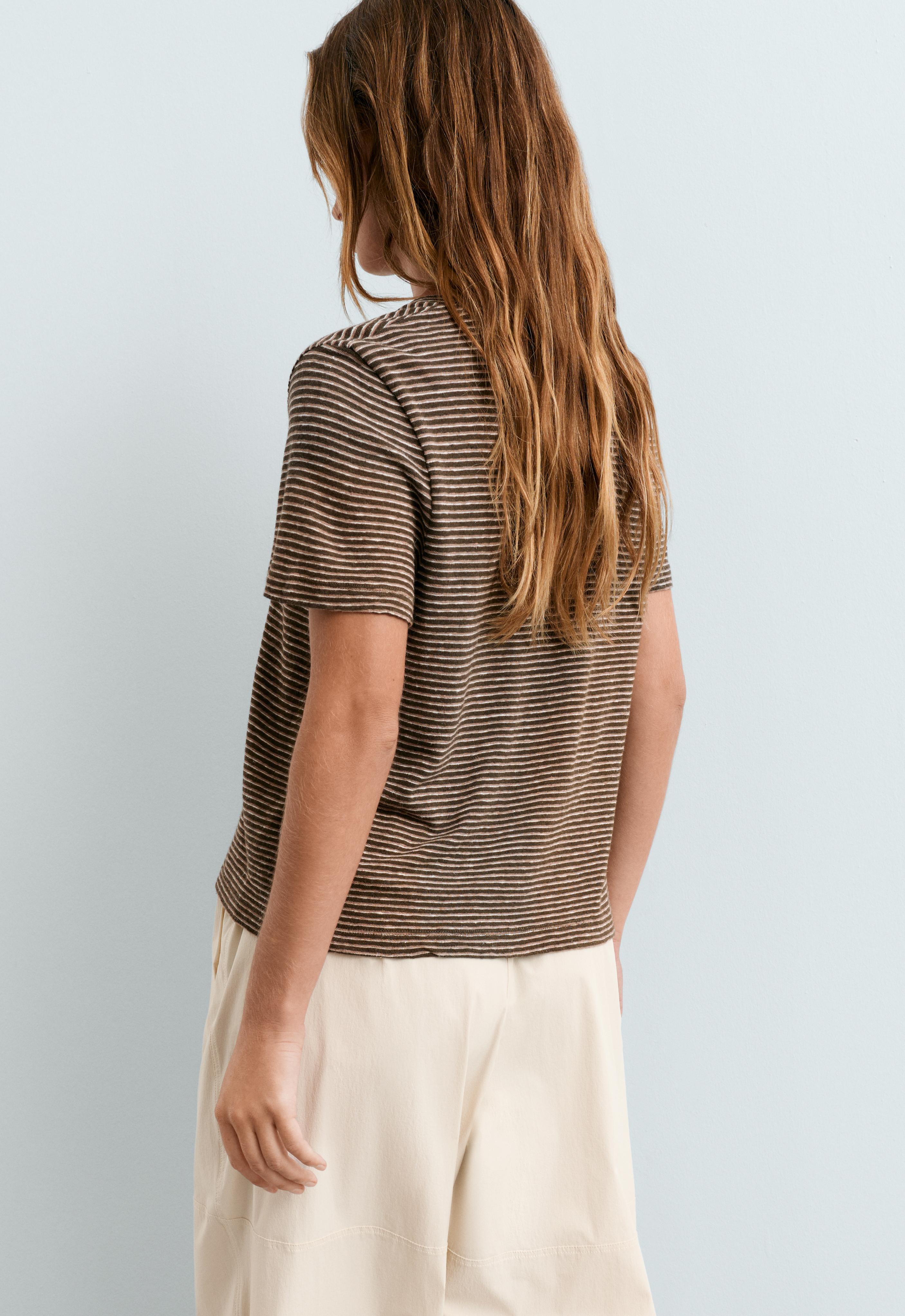 Slim-fit striped cotton and linen T-shirt — CHOCOLATE
