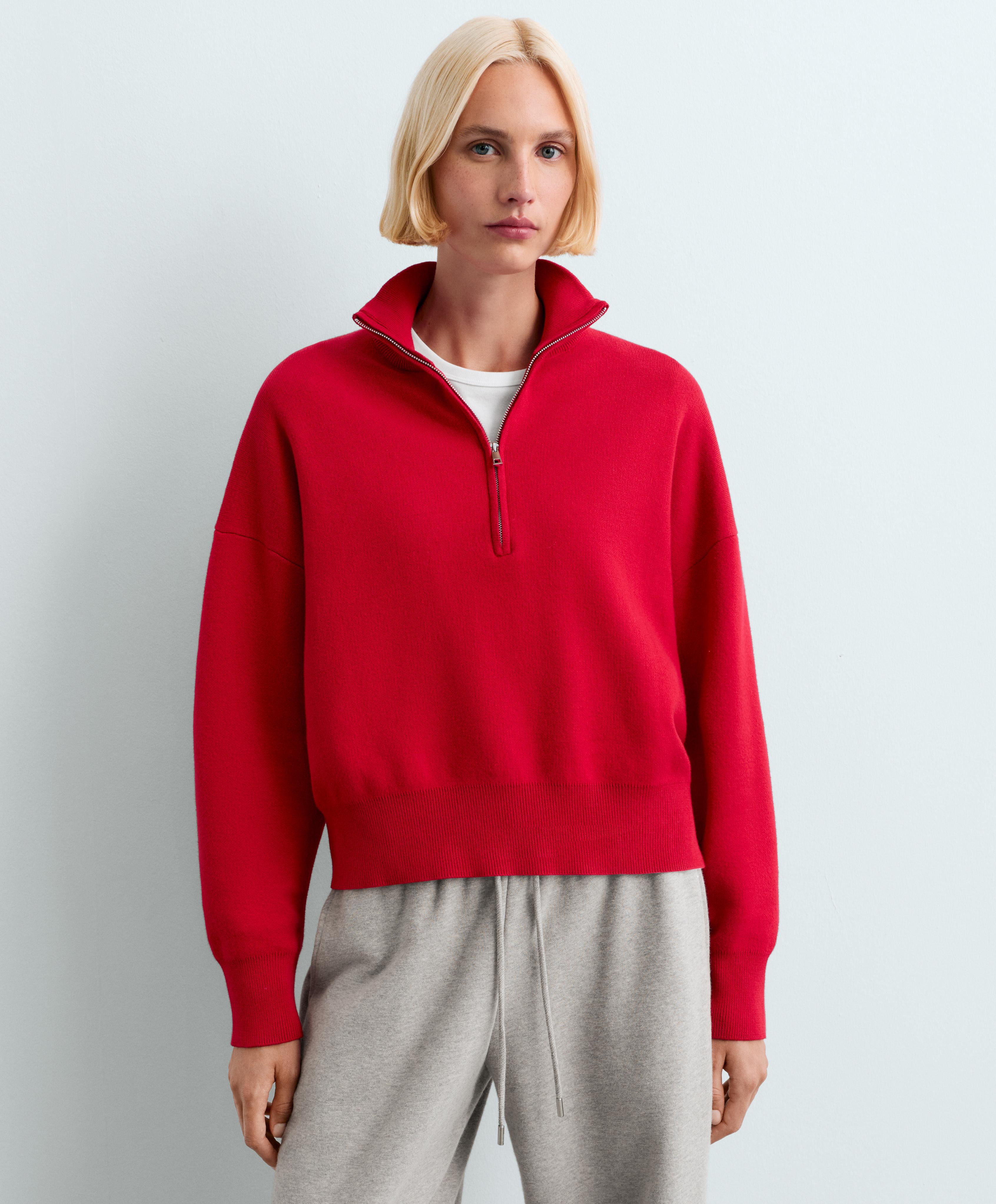 Cotton-blend half-zip knit jumper — STRAWBERRY