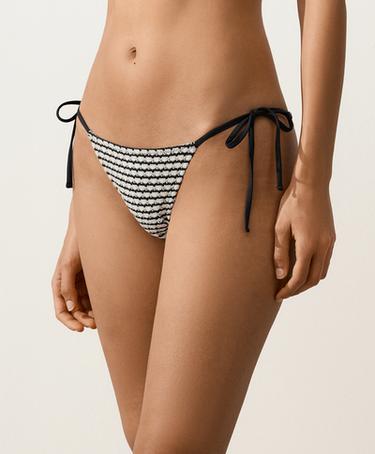 Contrasting crochet tie bikini briefs — BLACK 4