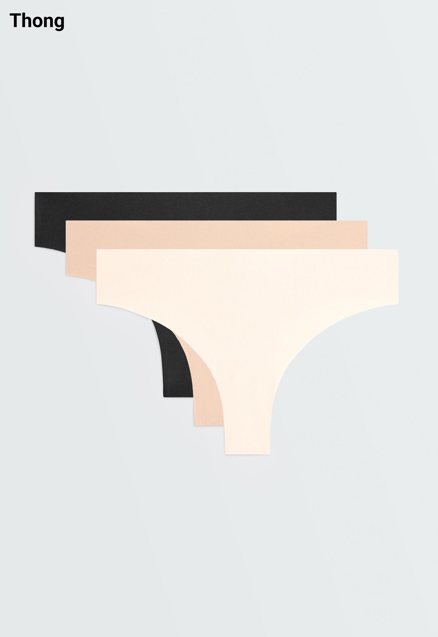 3 invisible laser-cut cotton blend thongs — BEIGE