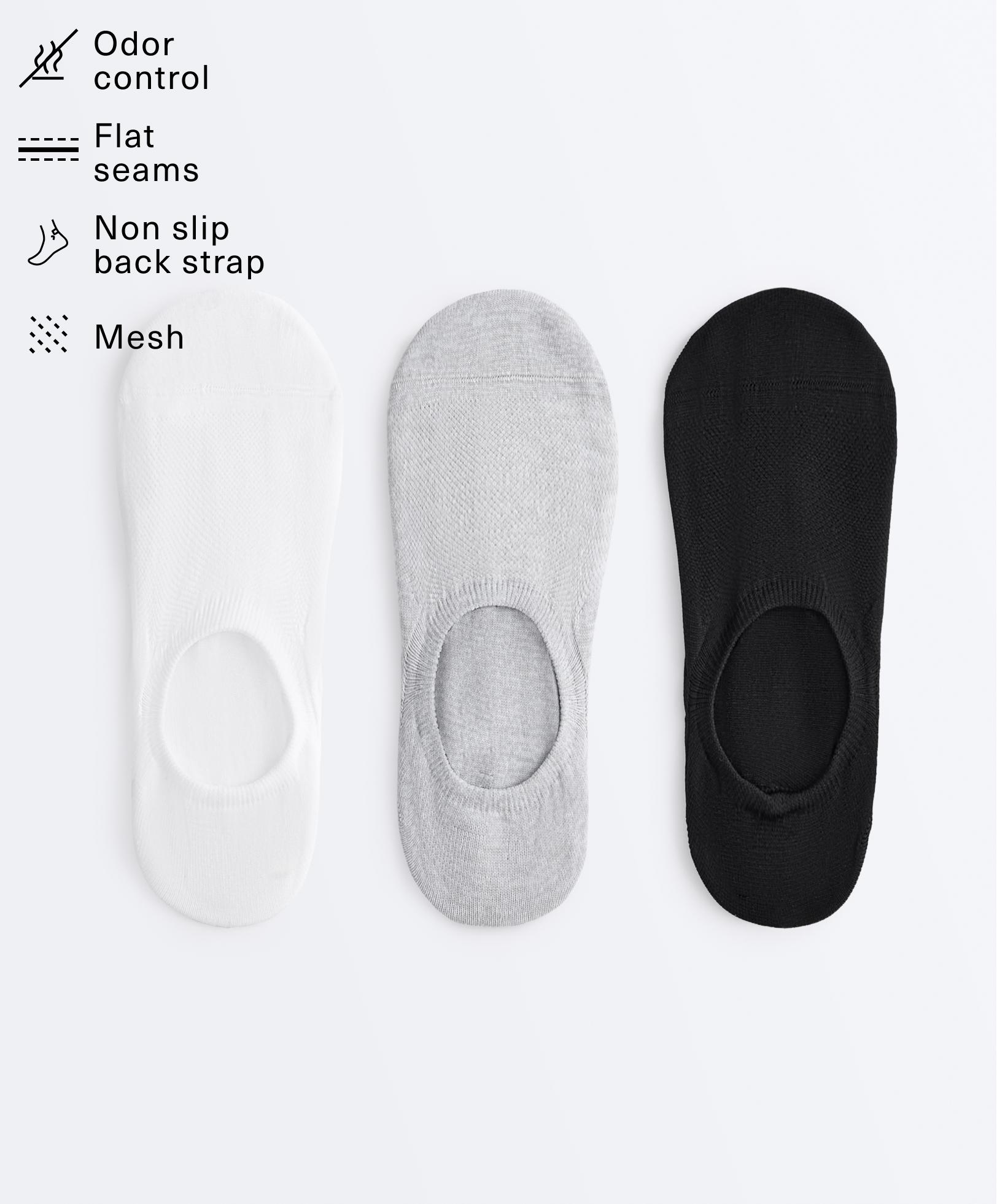 3-pack high-cut polyamide blend invisible trainer socks — MID-GREY MELANGE