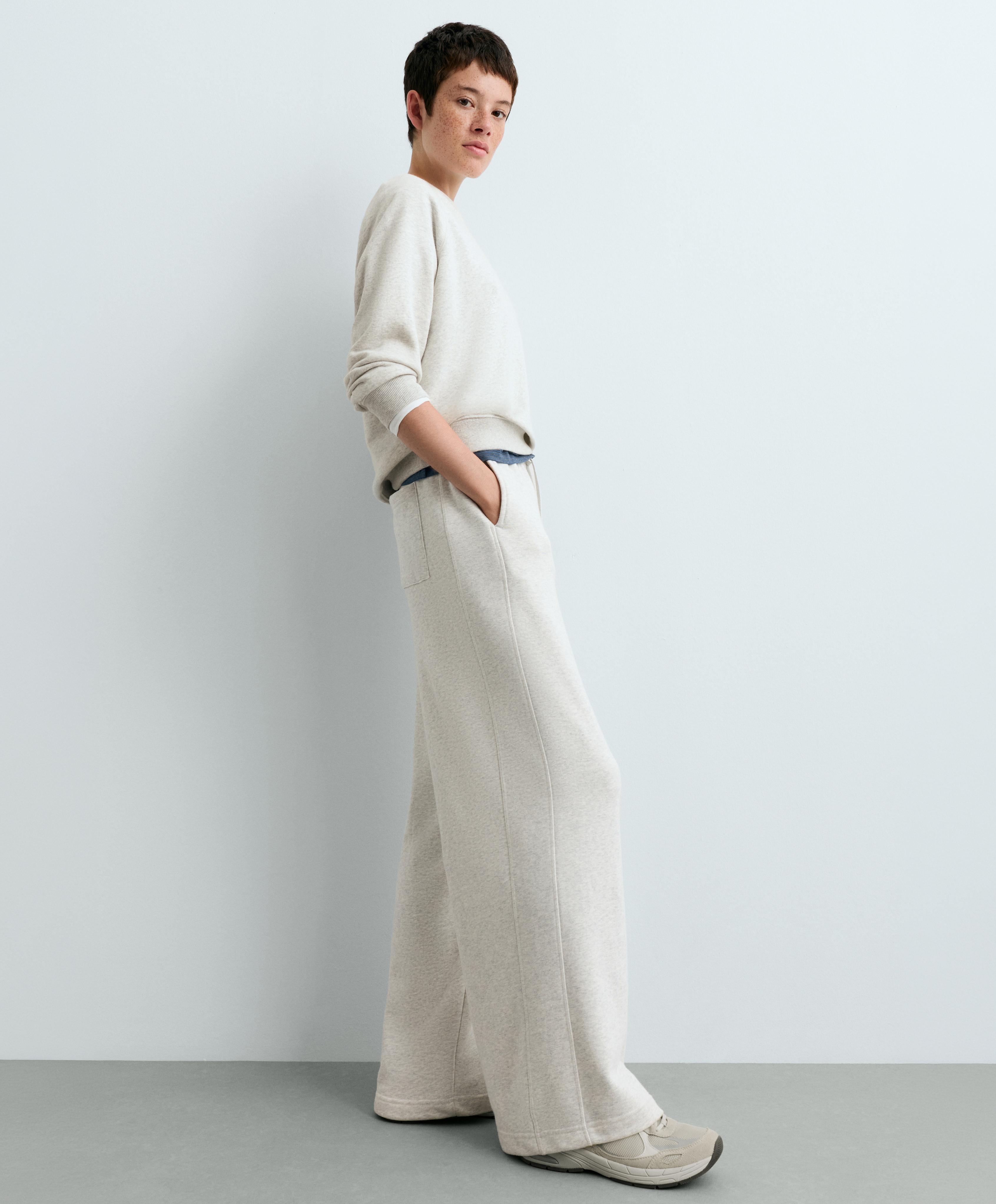 Heathered cotton straight-leg trousers — PALE GREY MELANGE