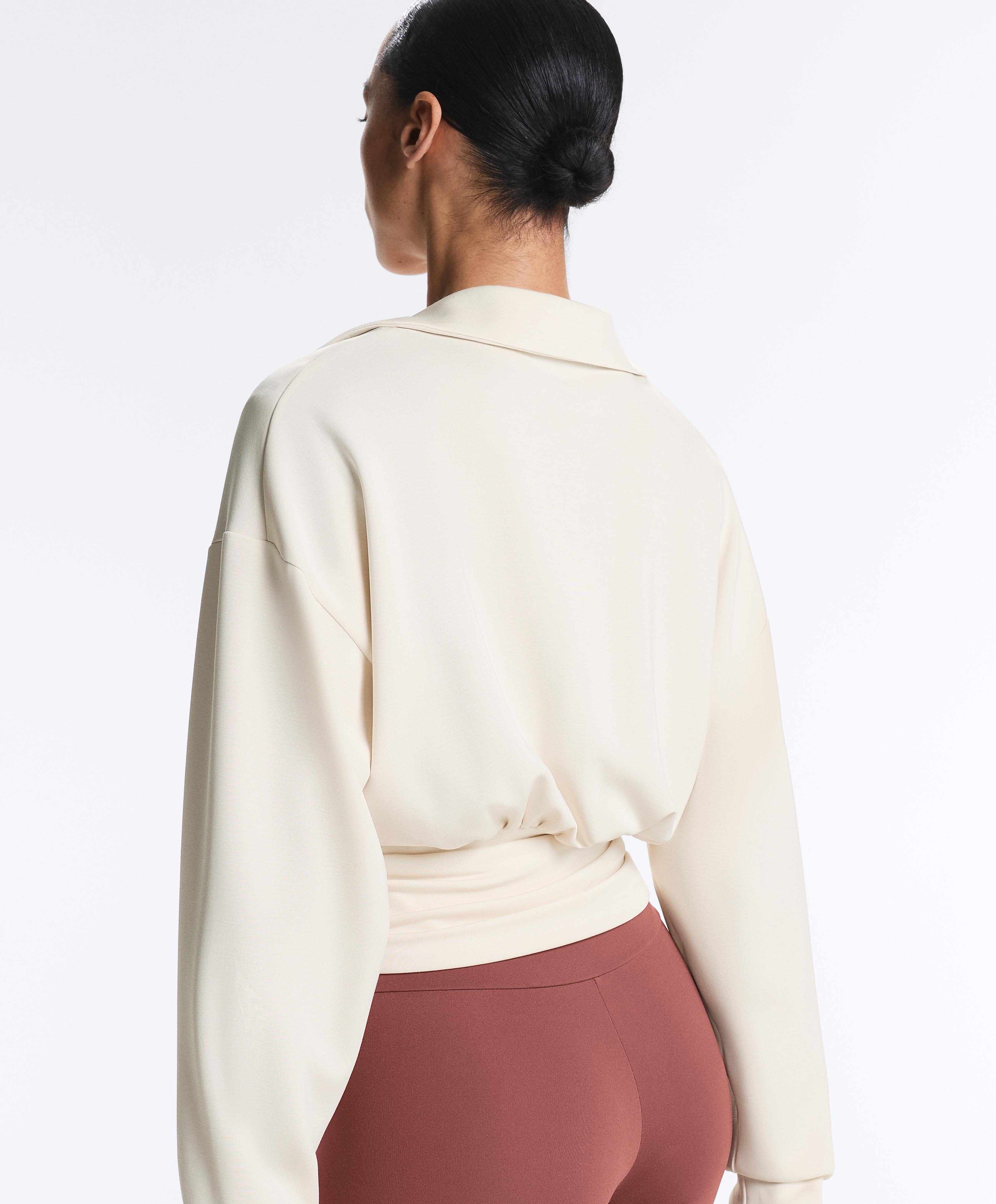 Wrap polo neck sweatshirt with soft-touch modal — PALE ECRU
