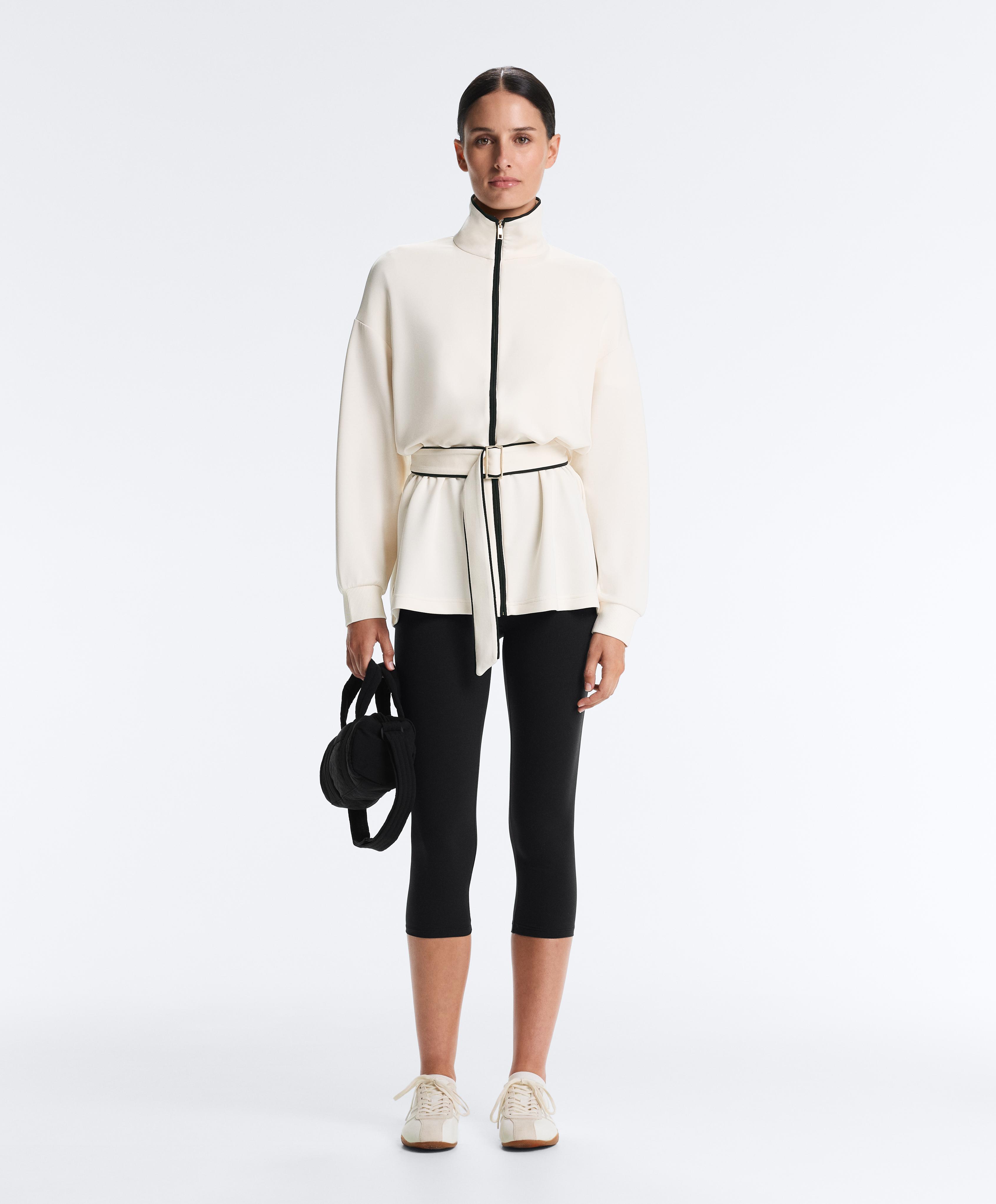Long piping jacket with soft-touch modal — PALE ECRU