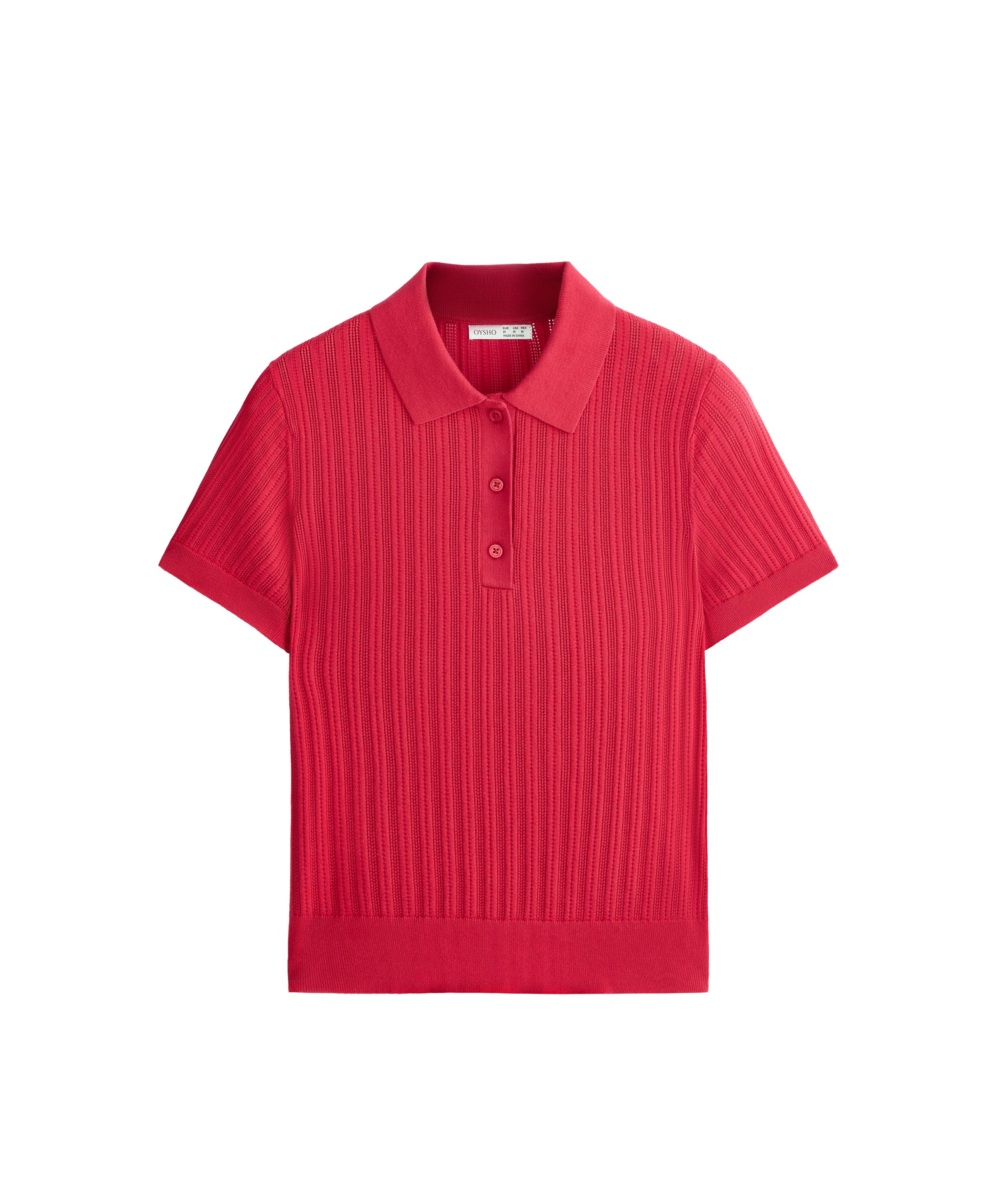 Short sleeve open knit polo shirt — RED