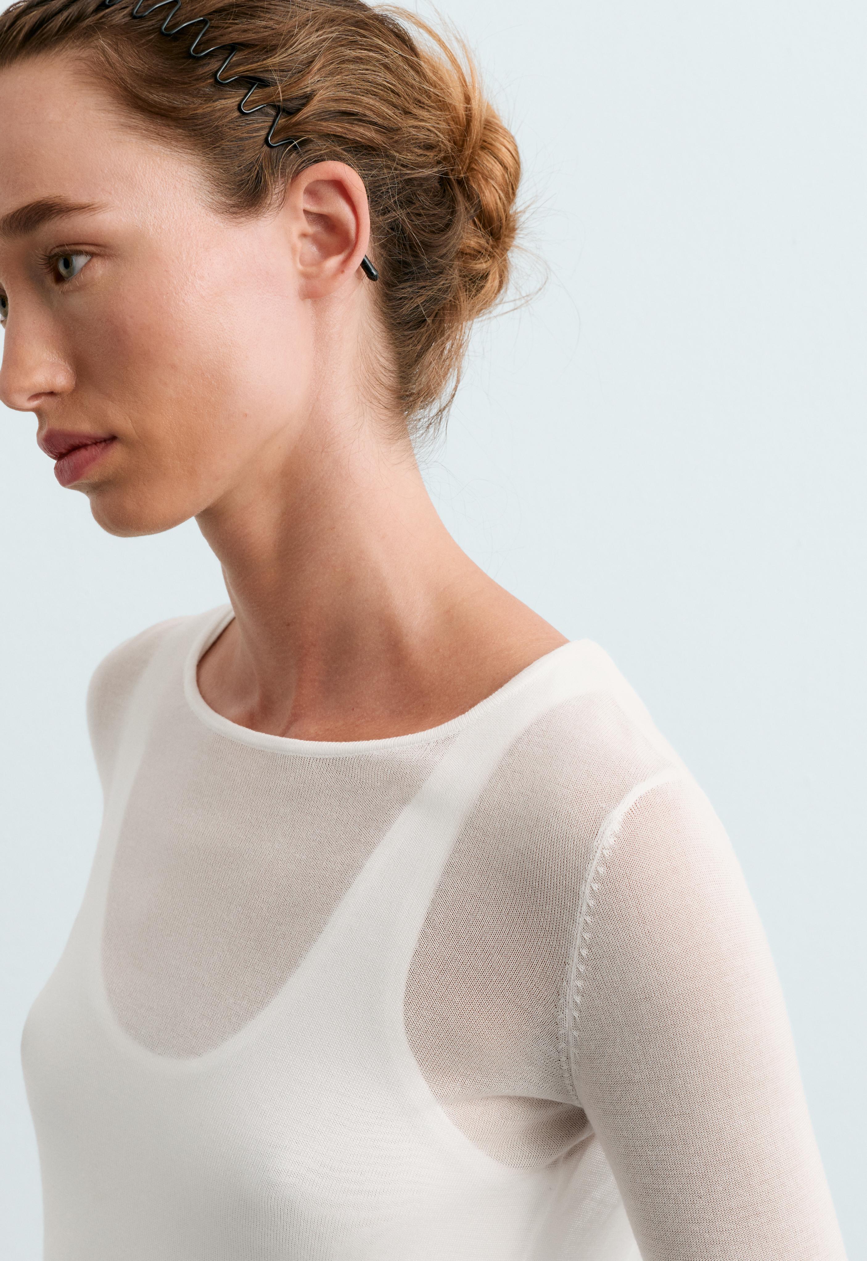 Long-sleeved sheer double-layer top — WHITE 