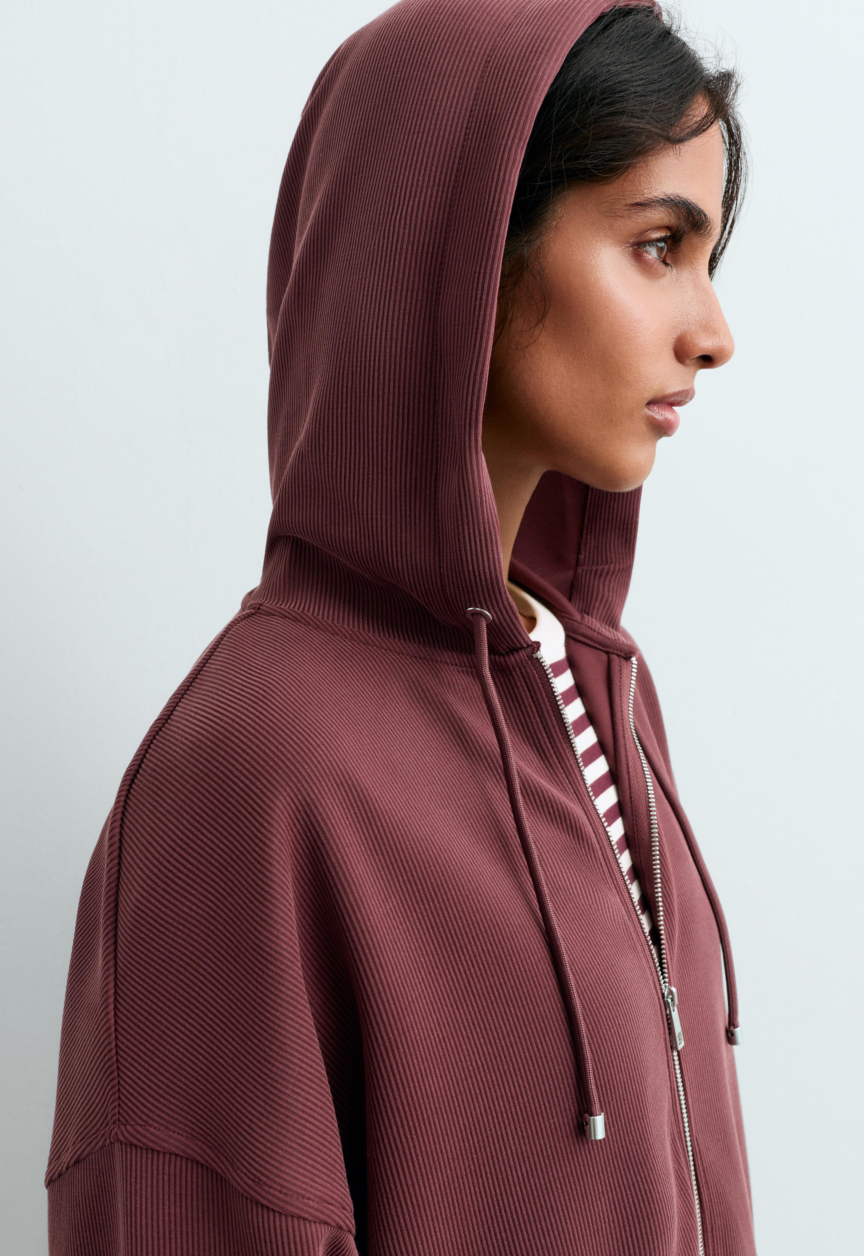 Oversize rib jacket with soft-touch modal — BURGUNDY