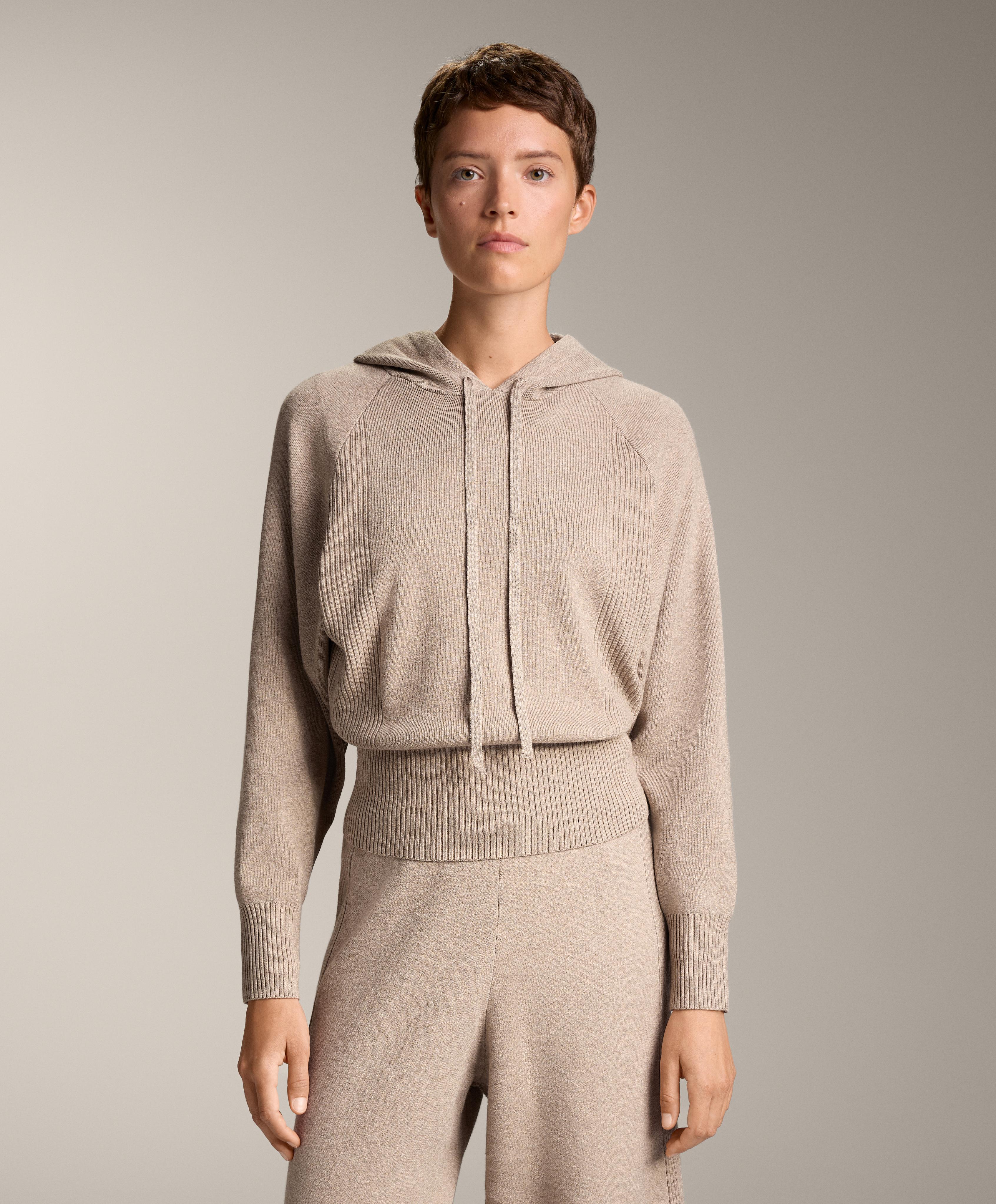 Rib jumper with drawstring hood and fitted waist
