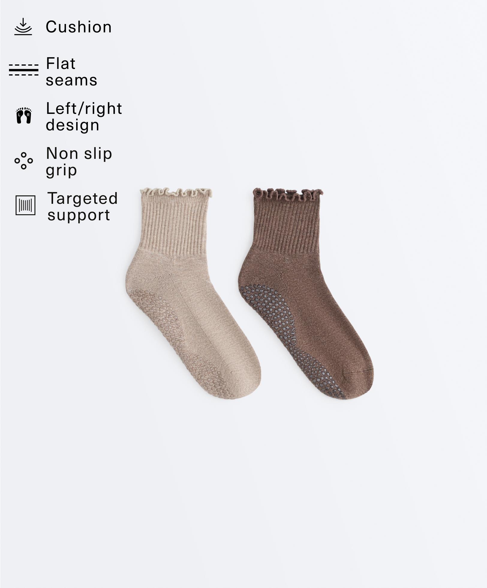 2 pairs of cotton curling quarter yoga and Pilates socks — PALE TAN