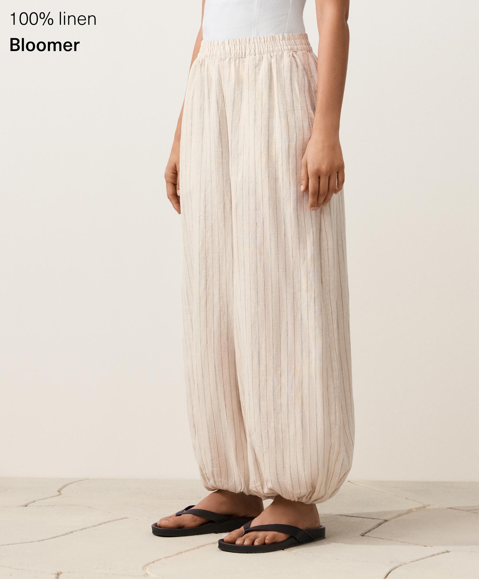 100% linen striped bloomer trousers