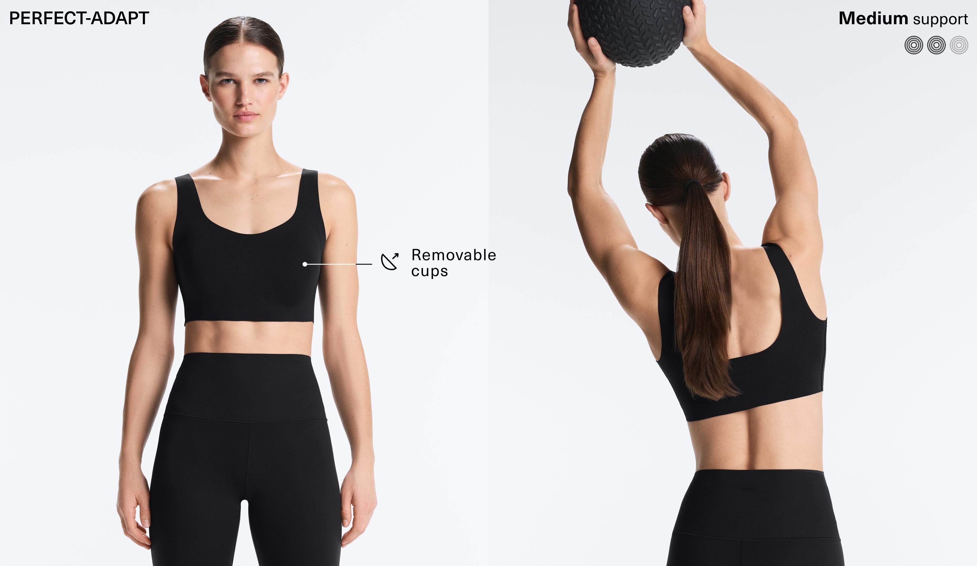Perfect-adapt medium-support sports bra with cups — BLACK