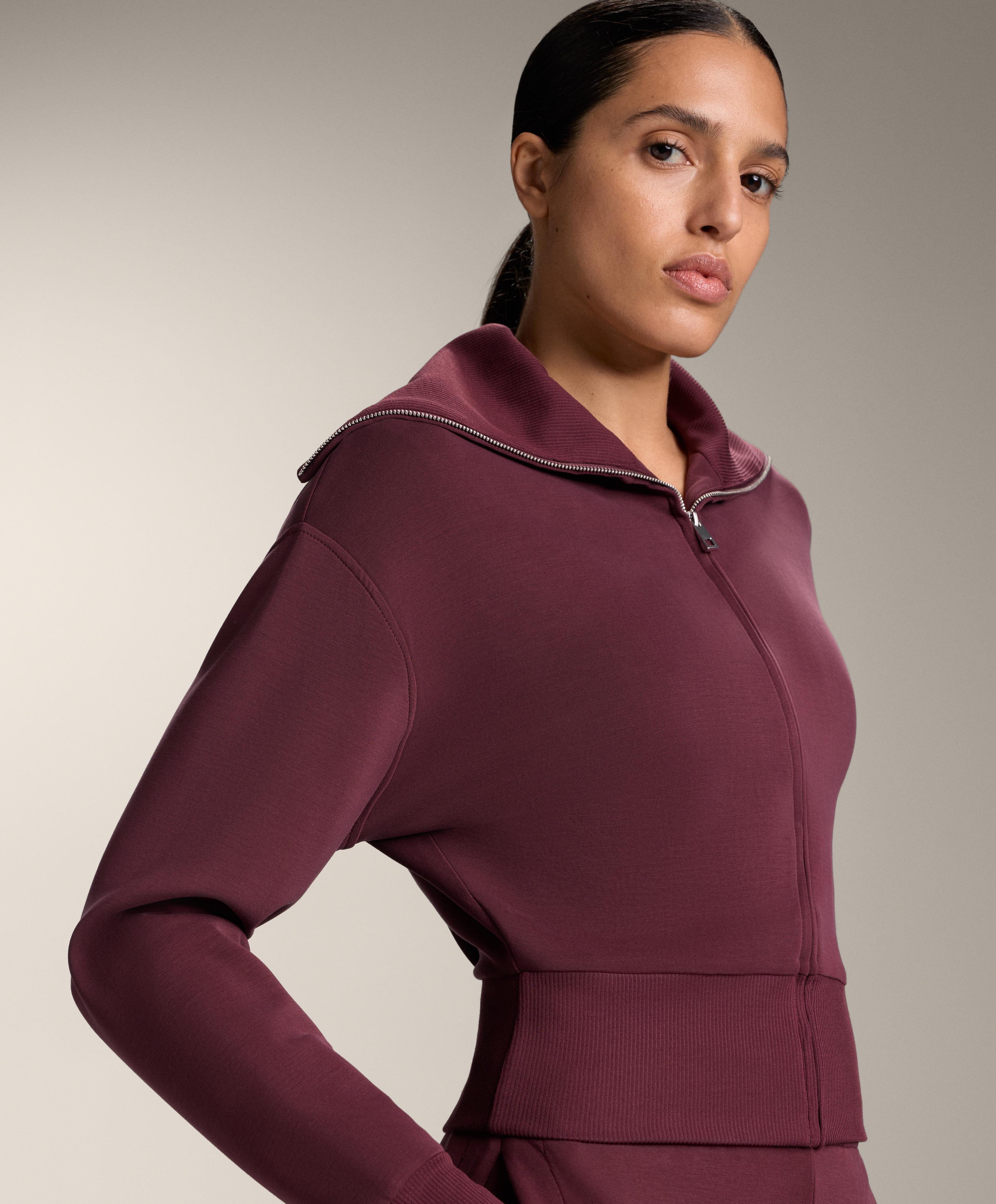 Fitted waist knit collar jacket with modal — MAROON