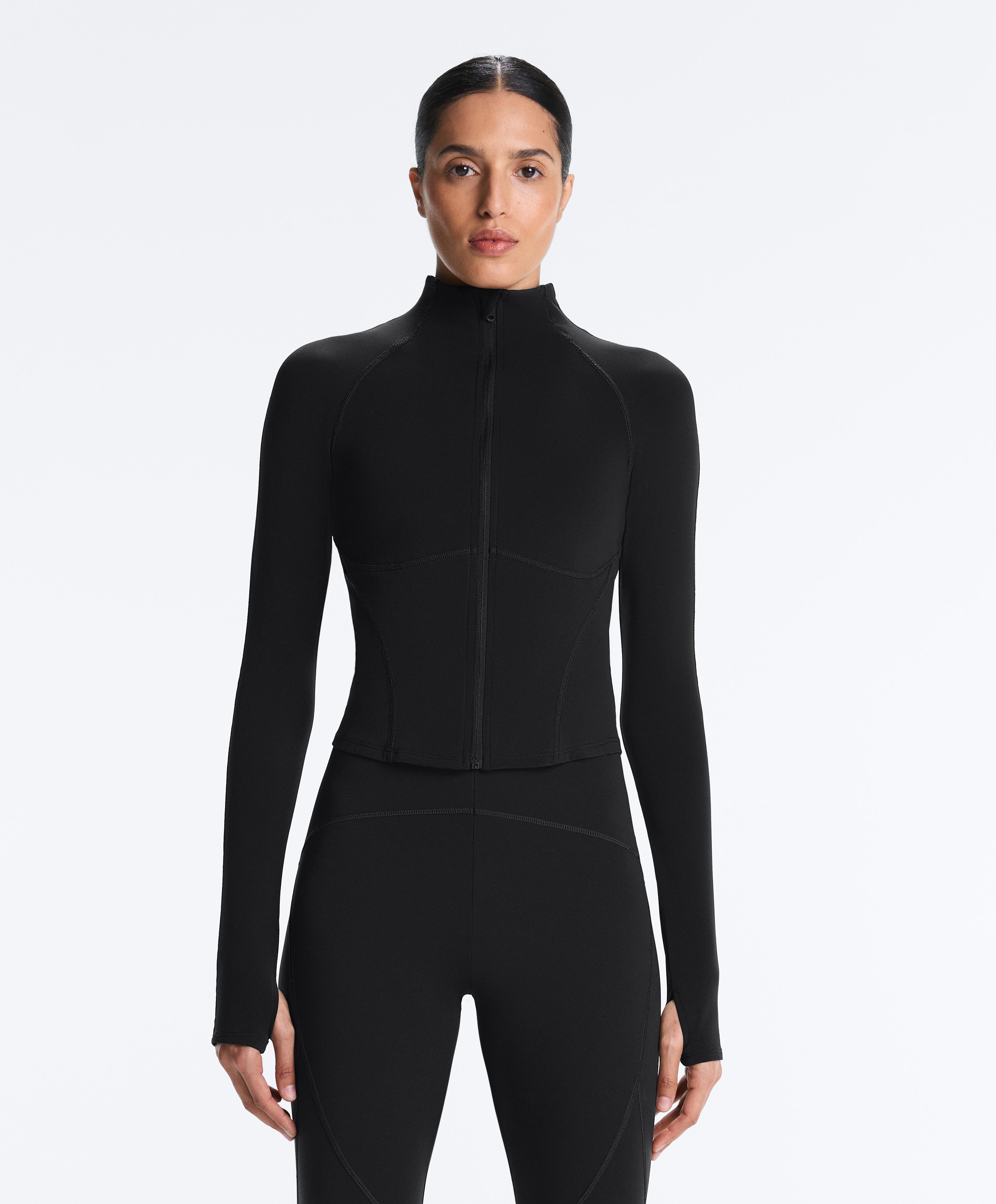 Light warm technical jacket with seams — BLACK