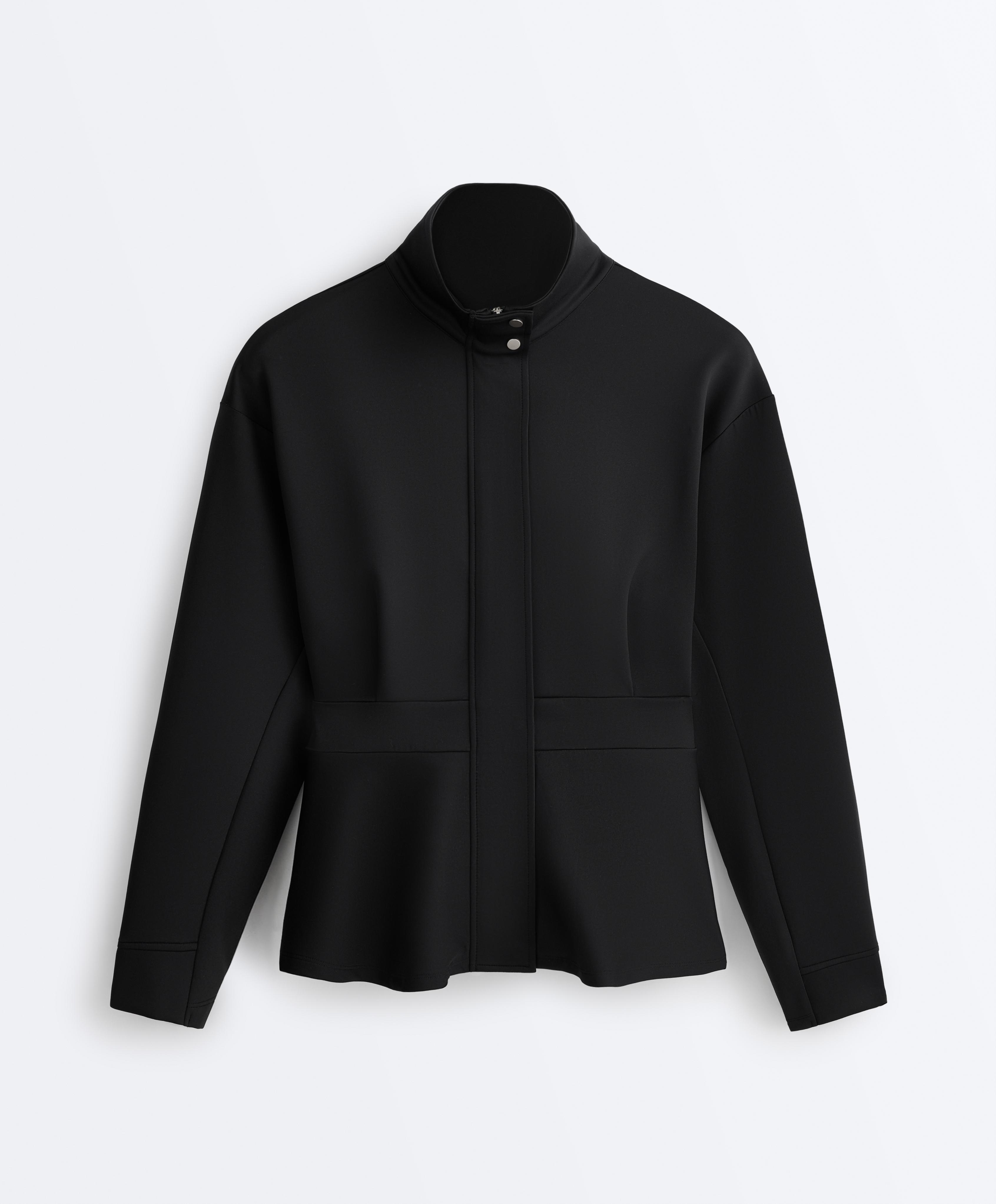 Neoprene-effect peplum jacket — BLACK