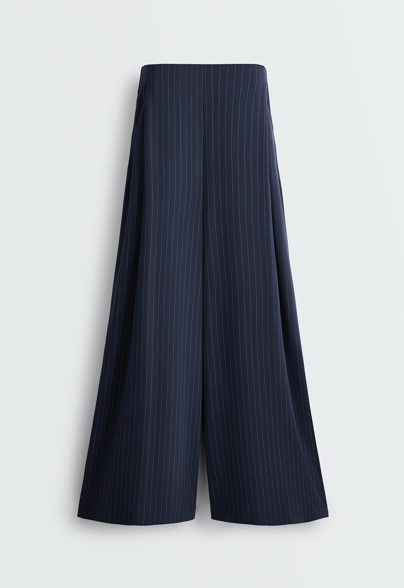 Modal pinstripe wide-leg trousers — NAVY BLUE