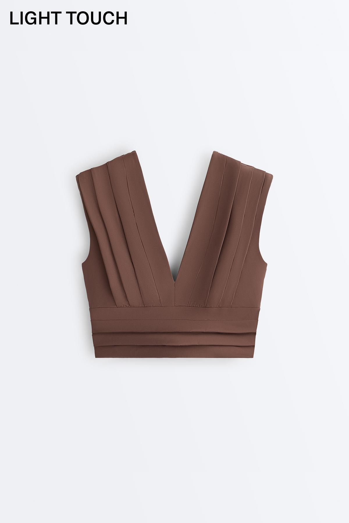 Light Touch pleated tank top — MID-BROWN