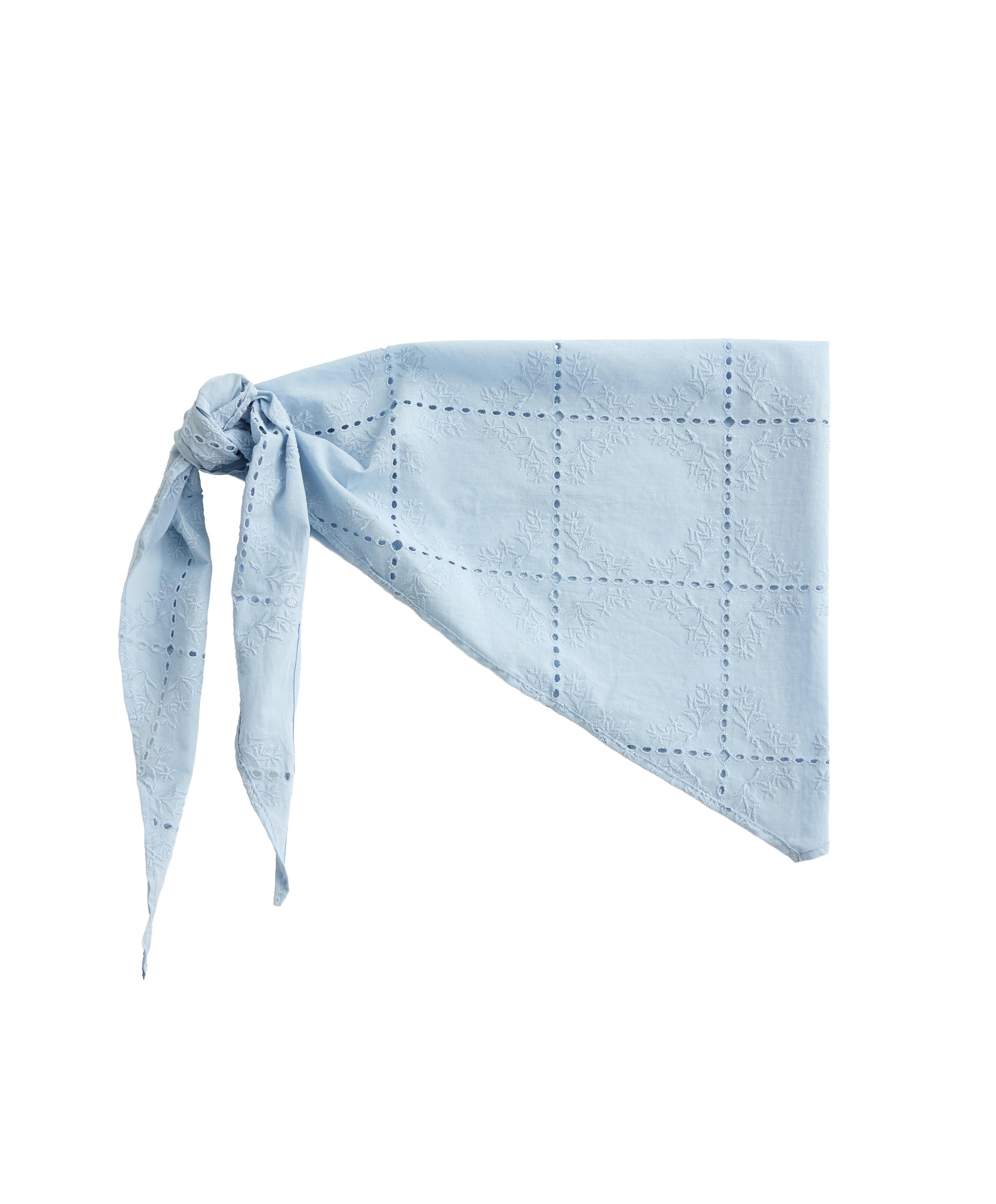 Embroidered 100% cotton scarf — PALE BLUE