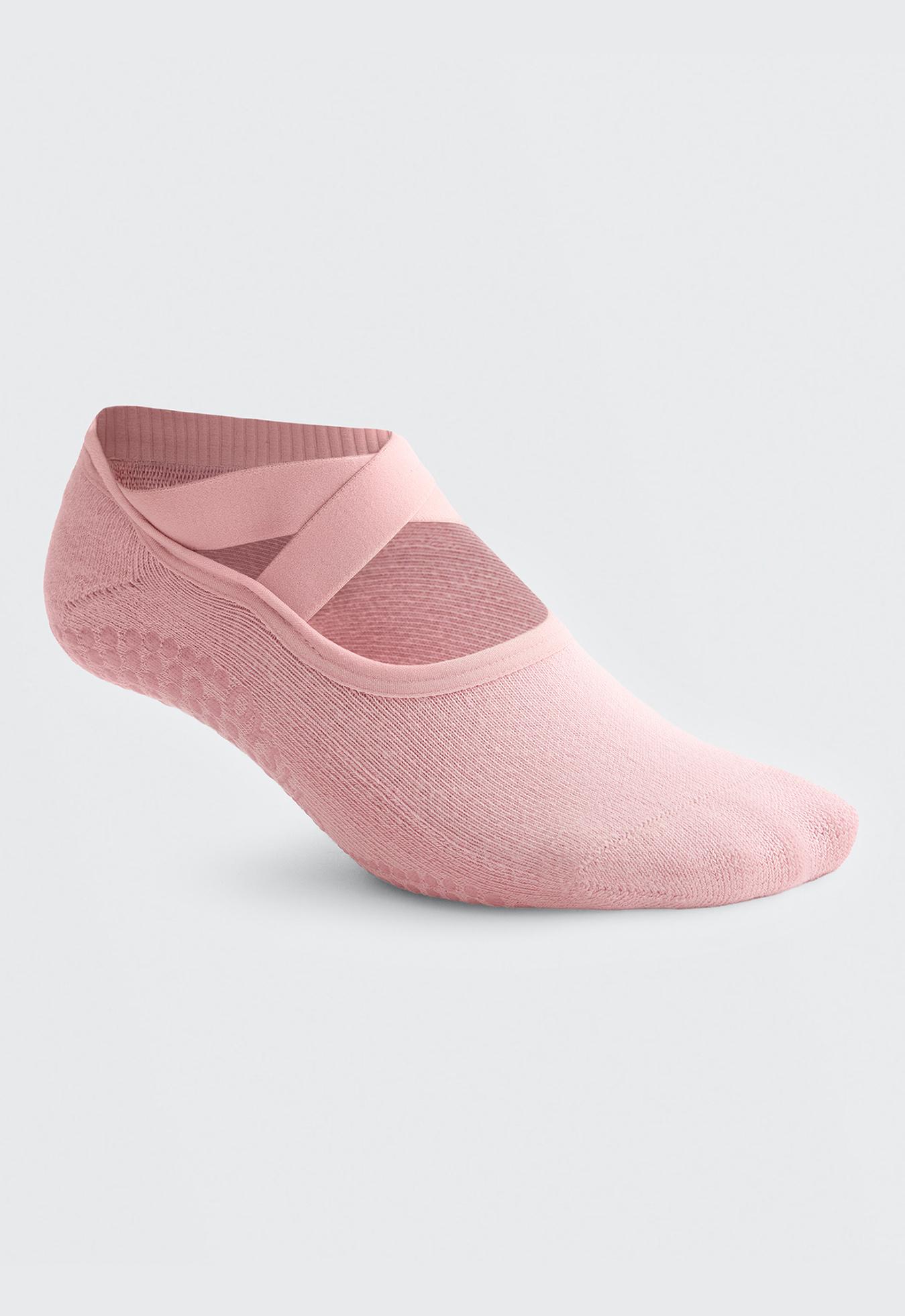 2 pairs of padded cotton blend yoga and Pilates socks with crossover straps — PALE PINK