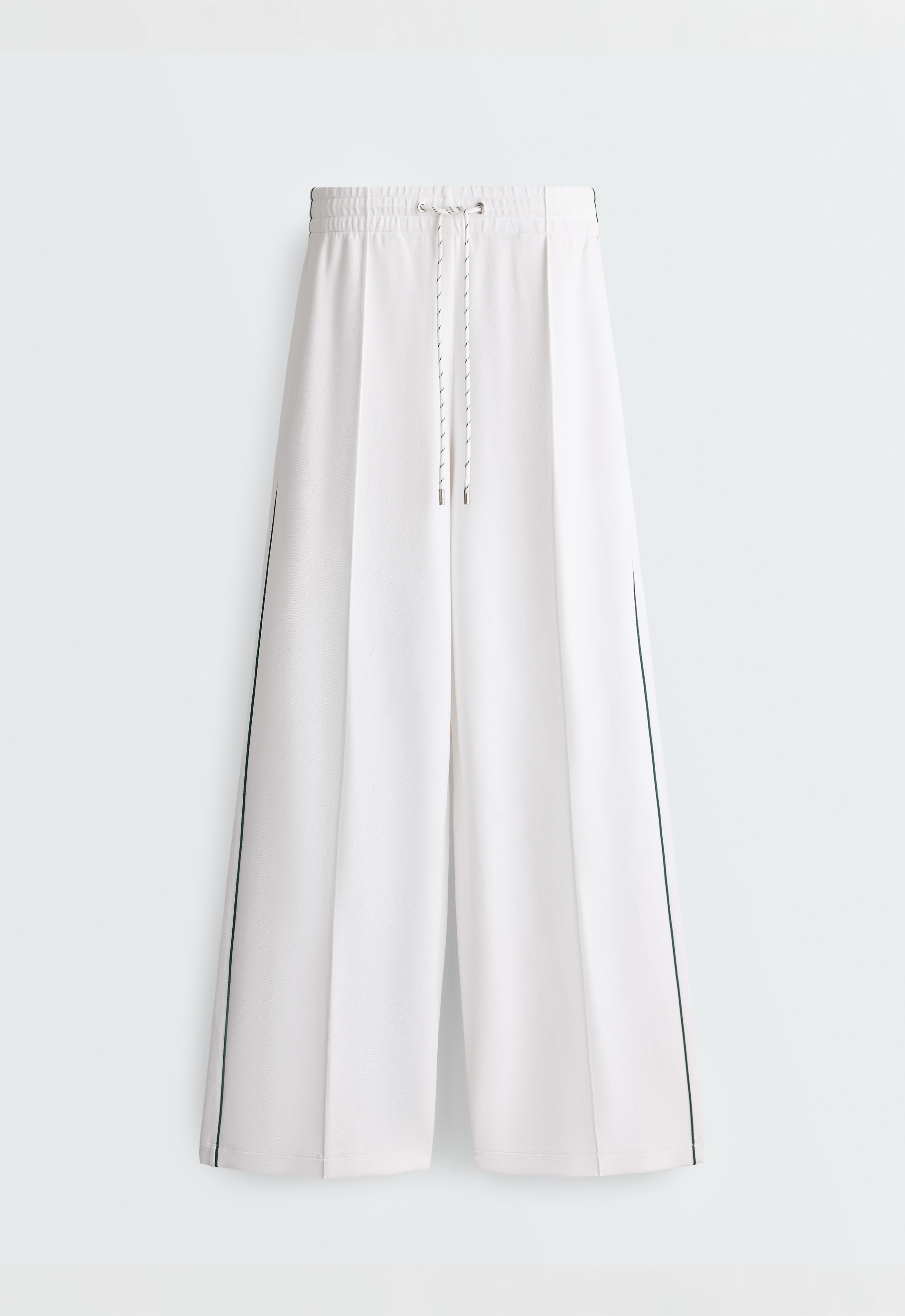 Cotton piqué straight-leg trousers with piping — WHITE