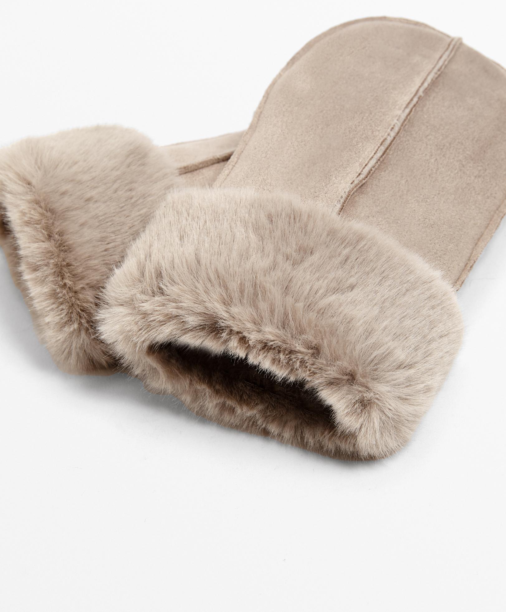 Faux-fur cuffed mittens - Sale