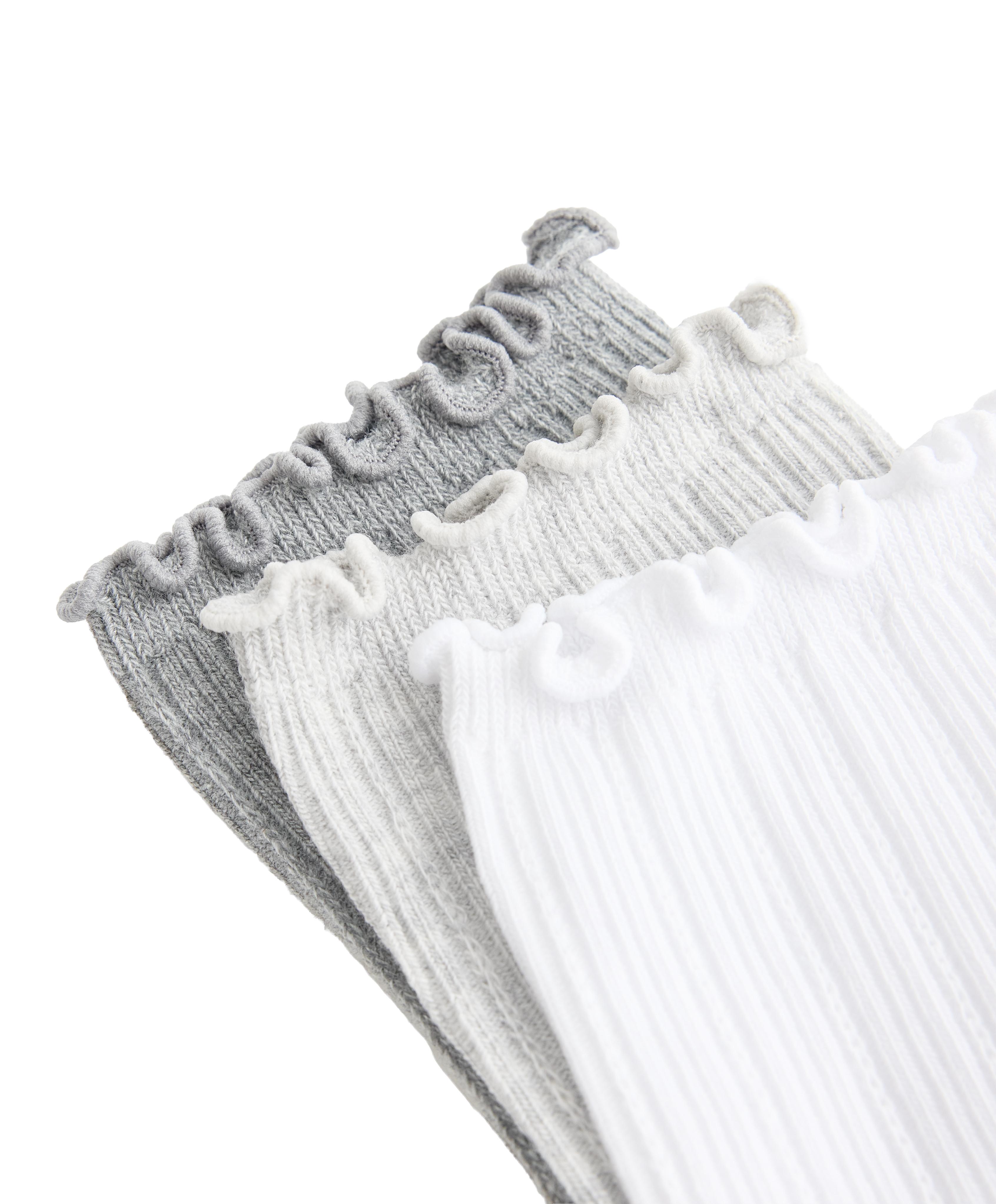 3 pairs of cotton blend quarter socks with curled edge — GREY MELANGE