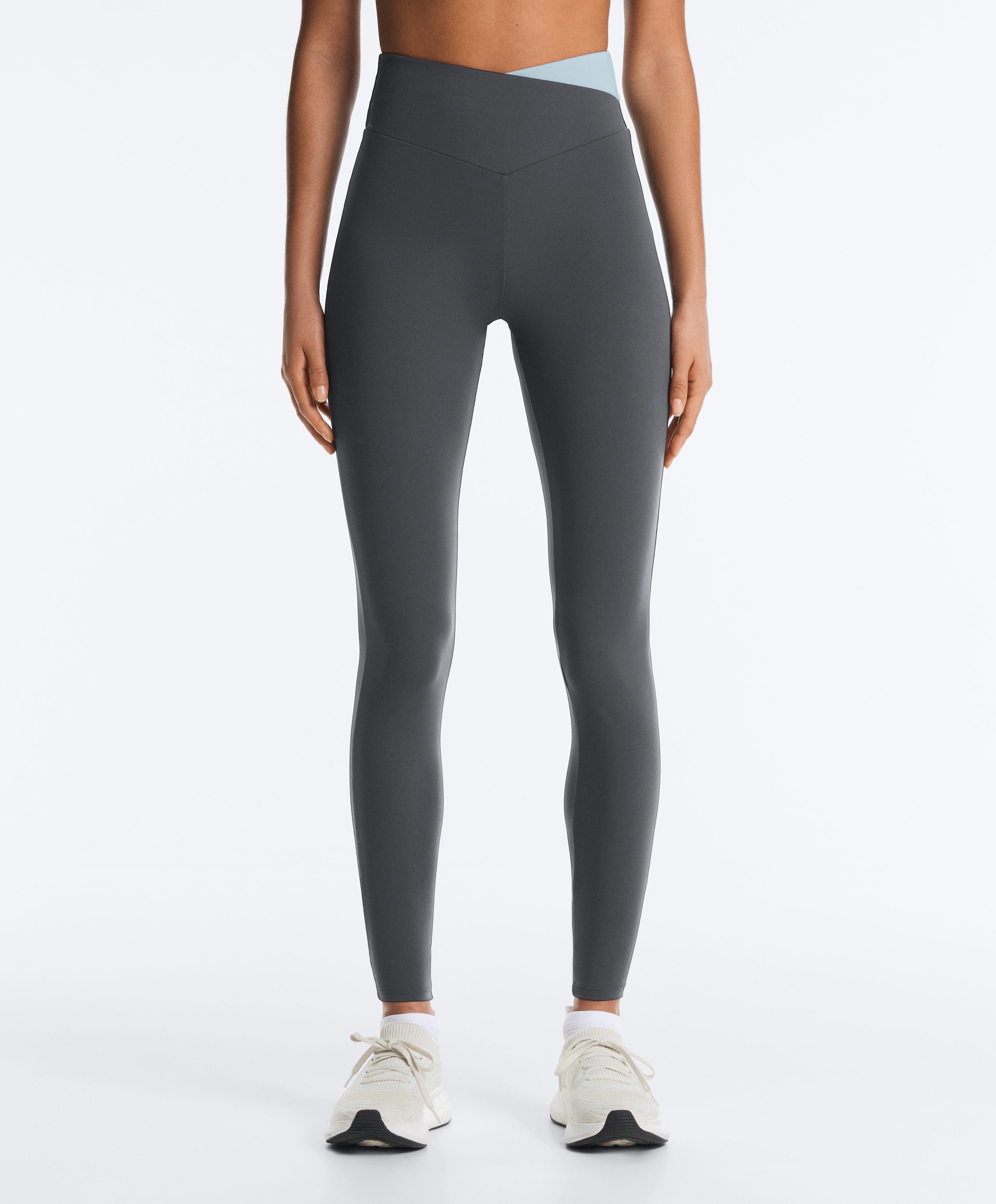 Comfortlux V-waist contrast ankle-length leggings — ASPHALT