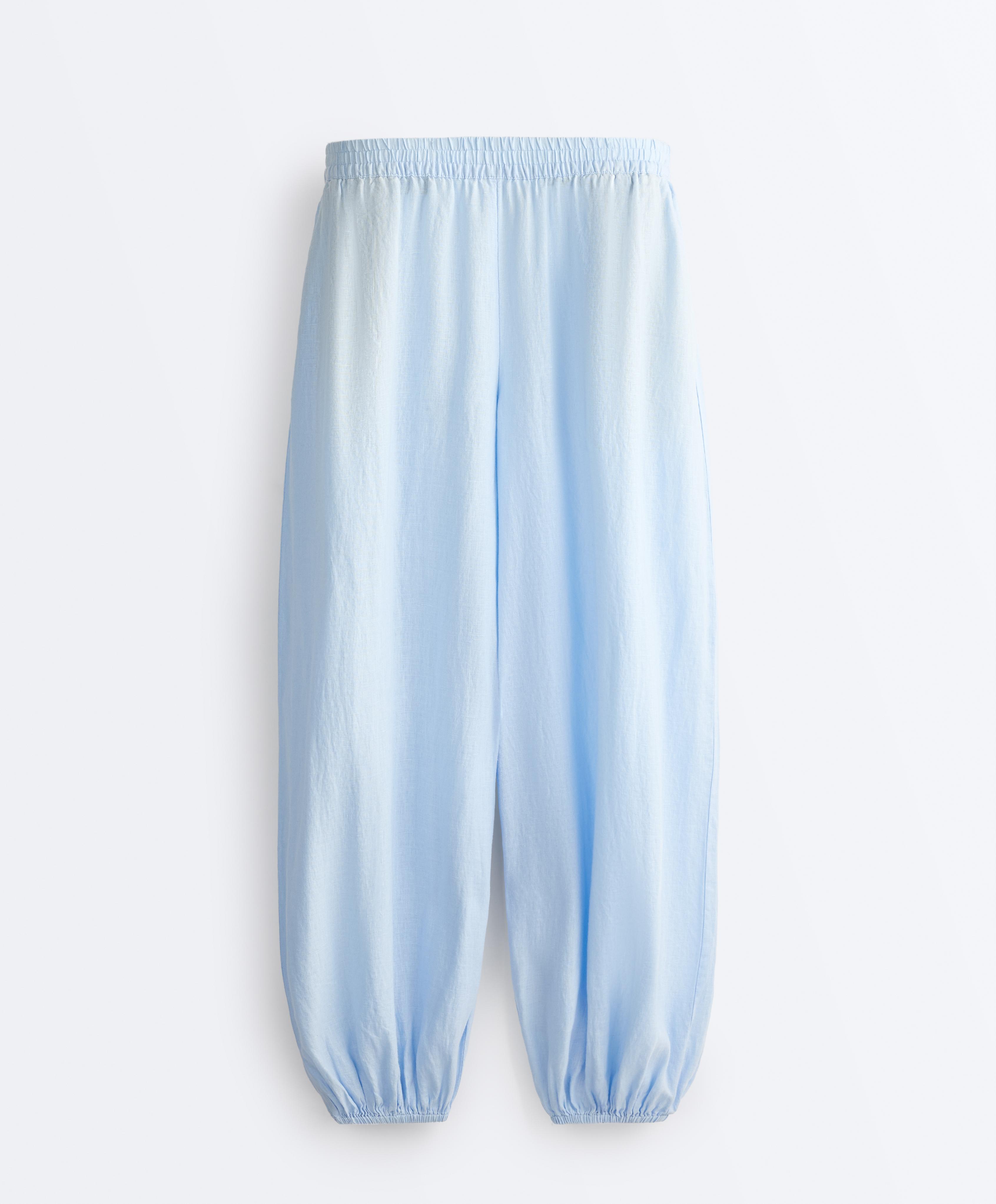 100% linen bloomer trousers — SKY BLUE