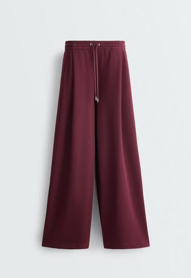 Wide leg piqué cotton trousers — BURGUNDY 6