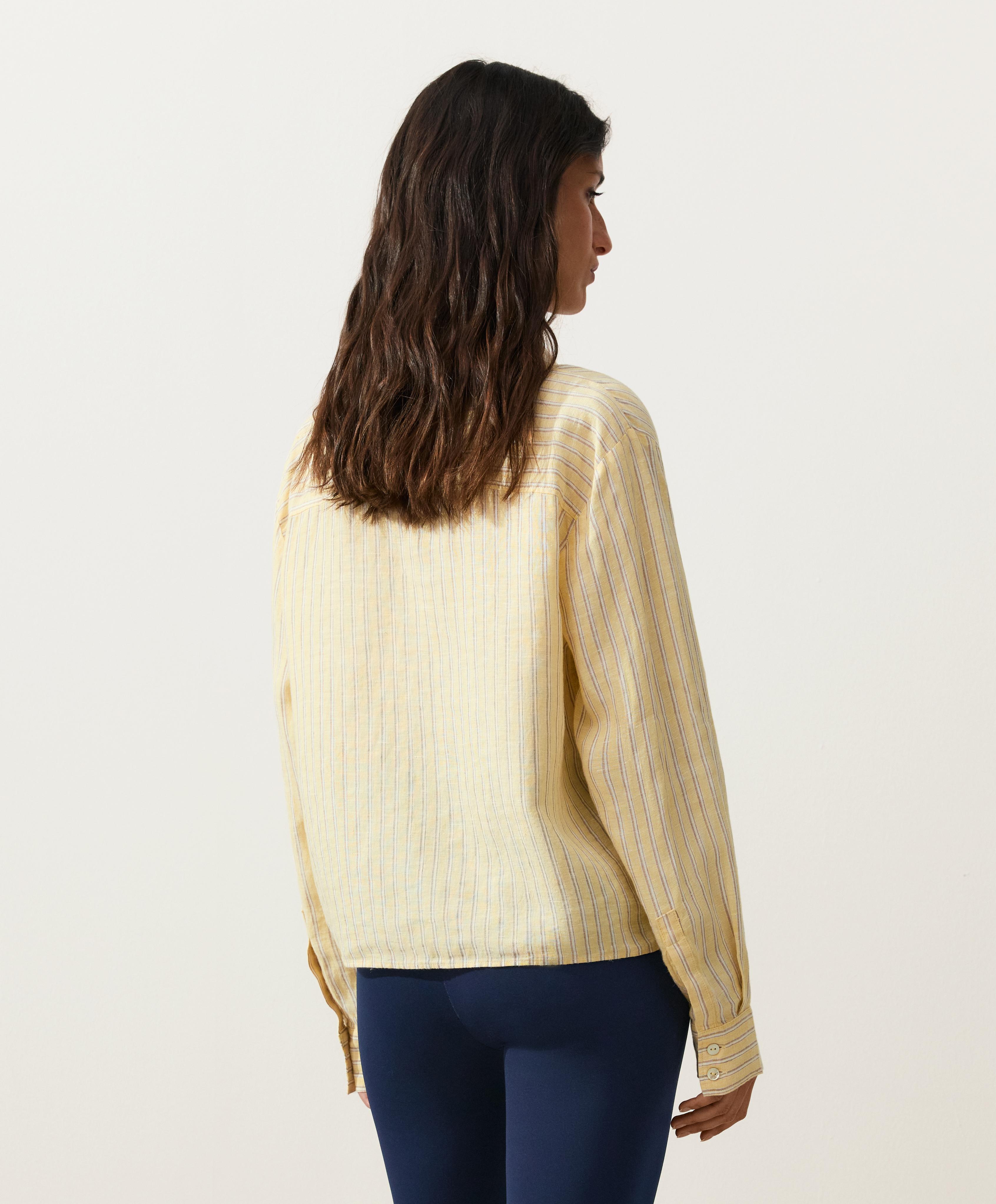 Striped 100% linen cropped shirt — SOFT YELLOW