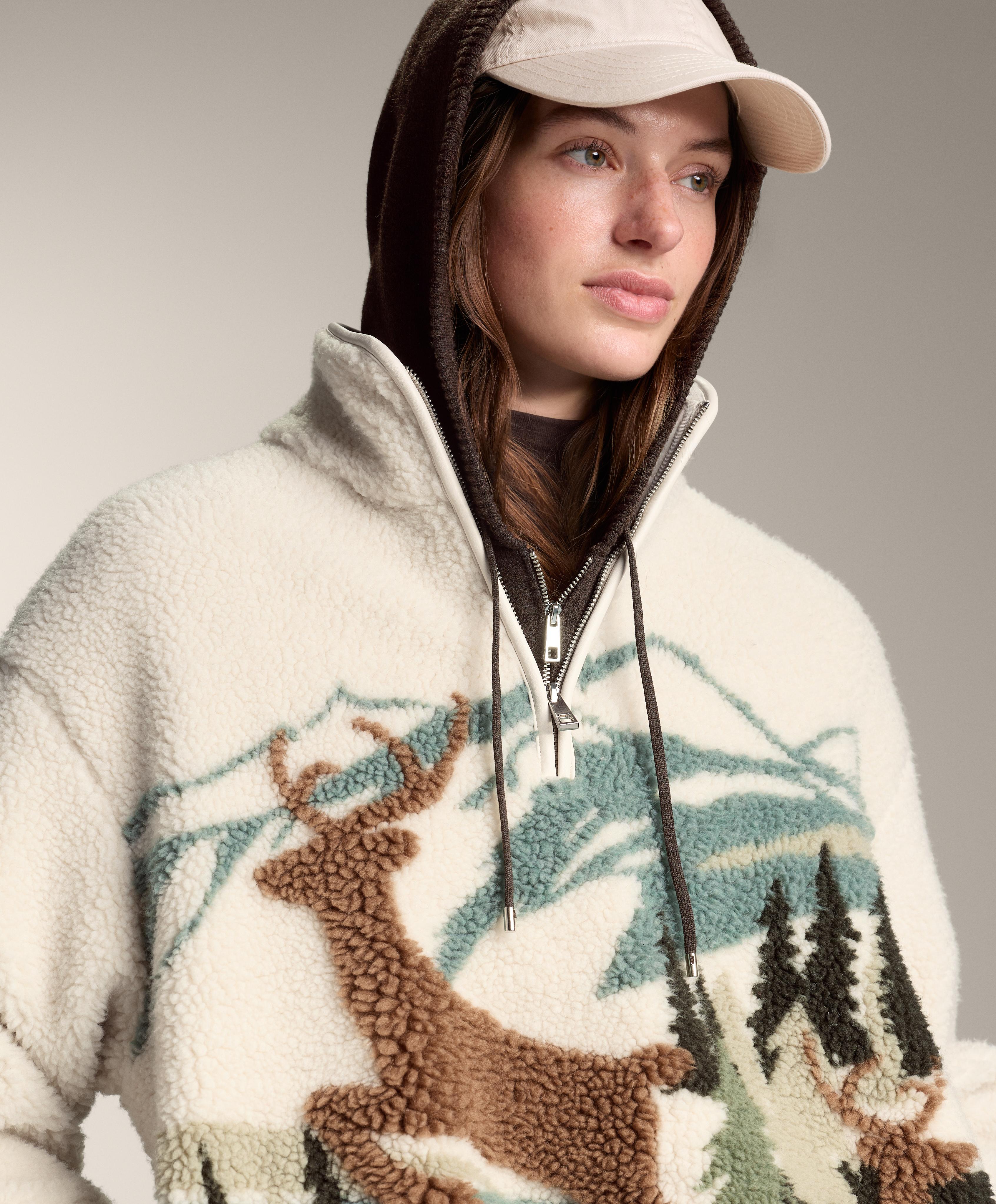 Sweatshirt aus Lammfellimitat mit Hirschlandschaft