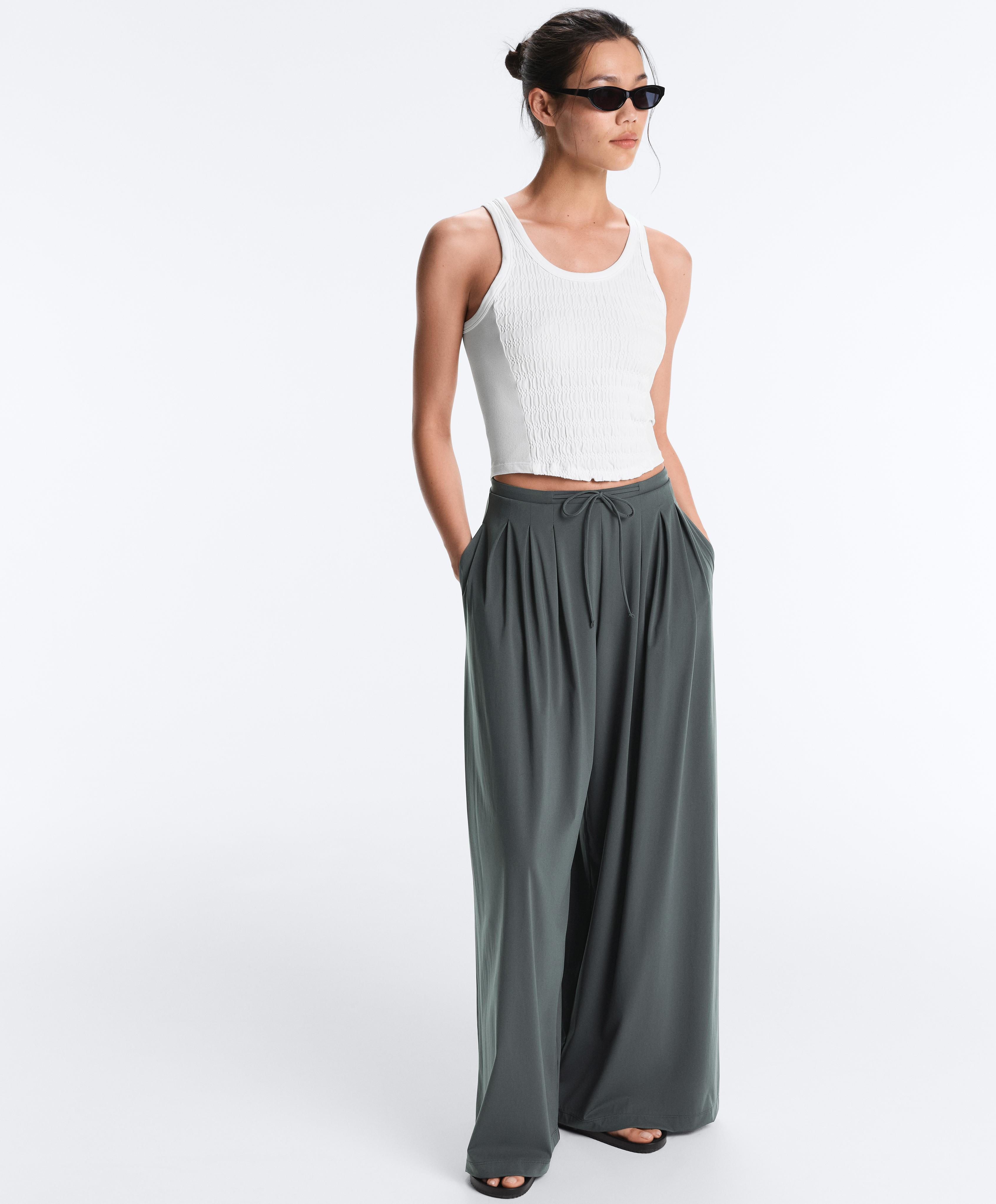Light Touch wide-leg trousers with darts — STEEL GREY