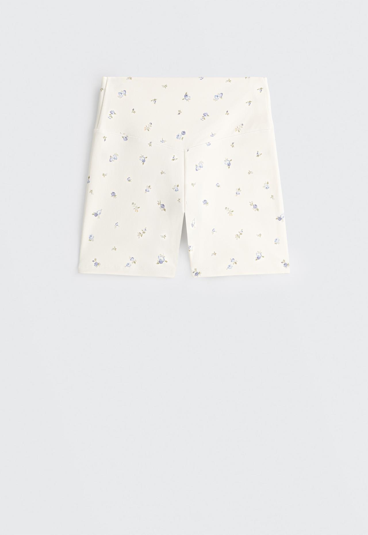 Evermove high-rise 10cm hot pants with floral print — PALE ECRU