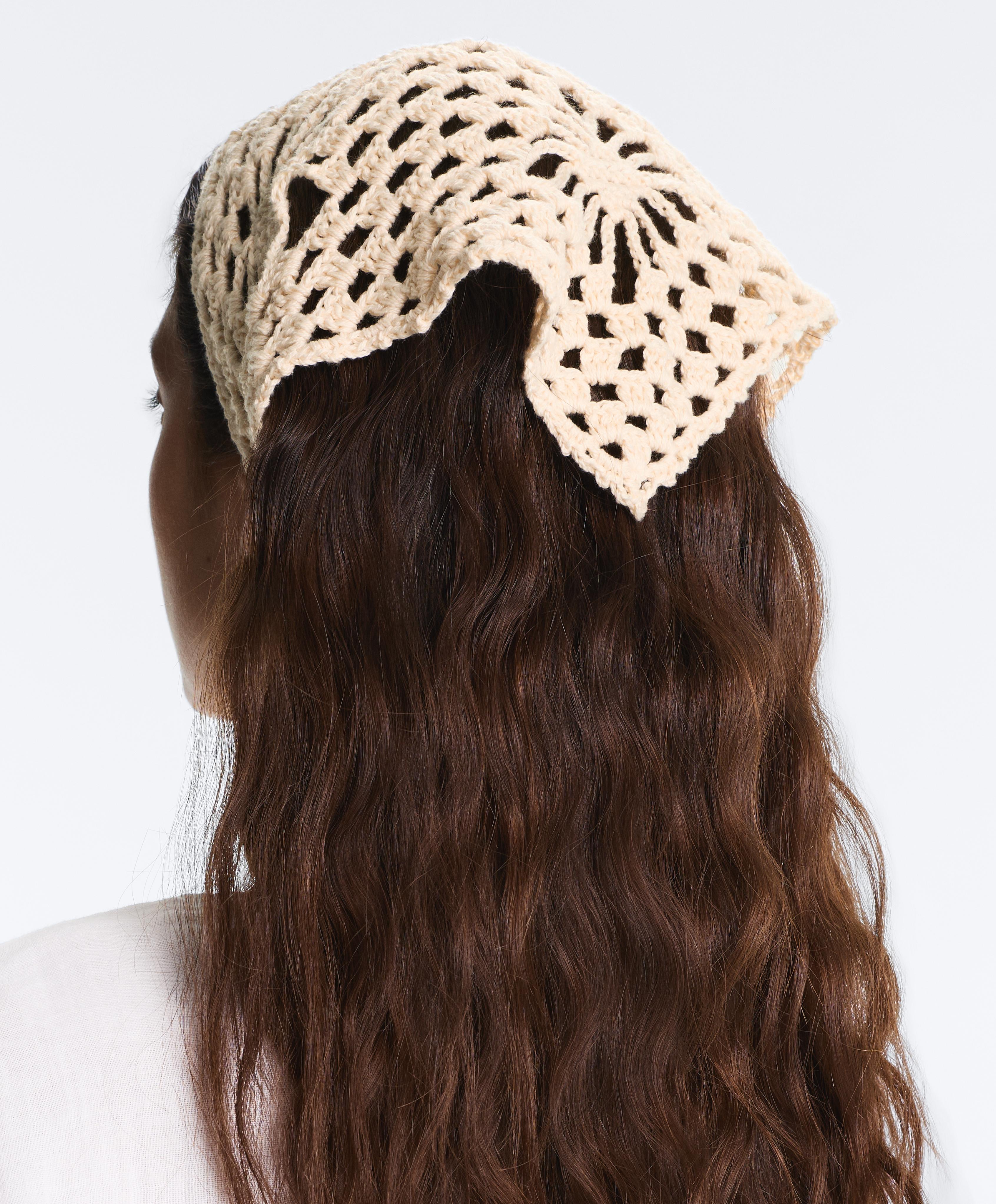 100% cotton triangle crochet headband — ECRU