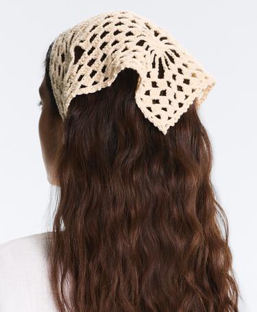 100% cotton triangle crochet headband — ECRU 3