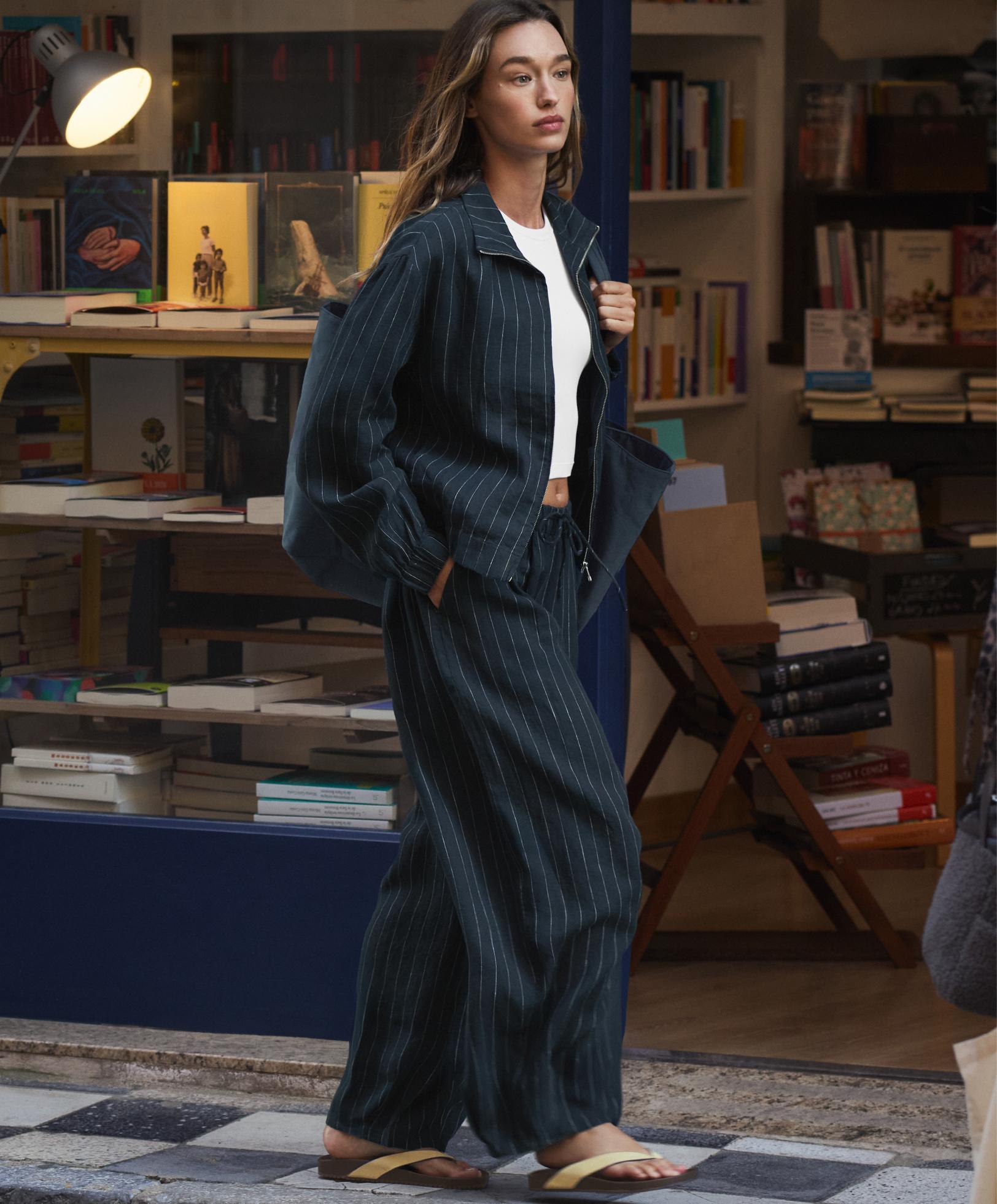 100% linen balloon trousers — DARK NAVY