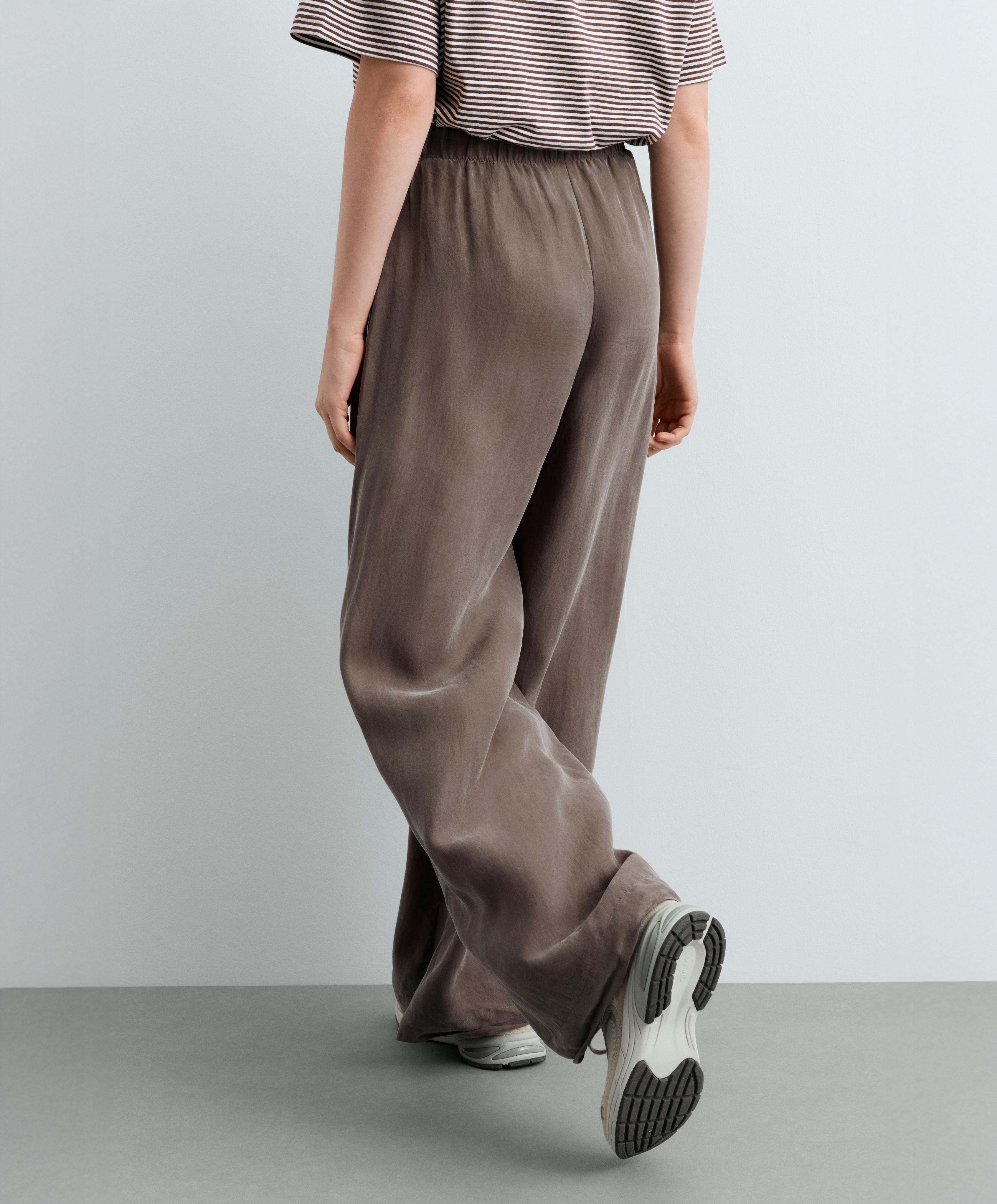 100% lyocell wide-leg trousers — DARK MINK