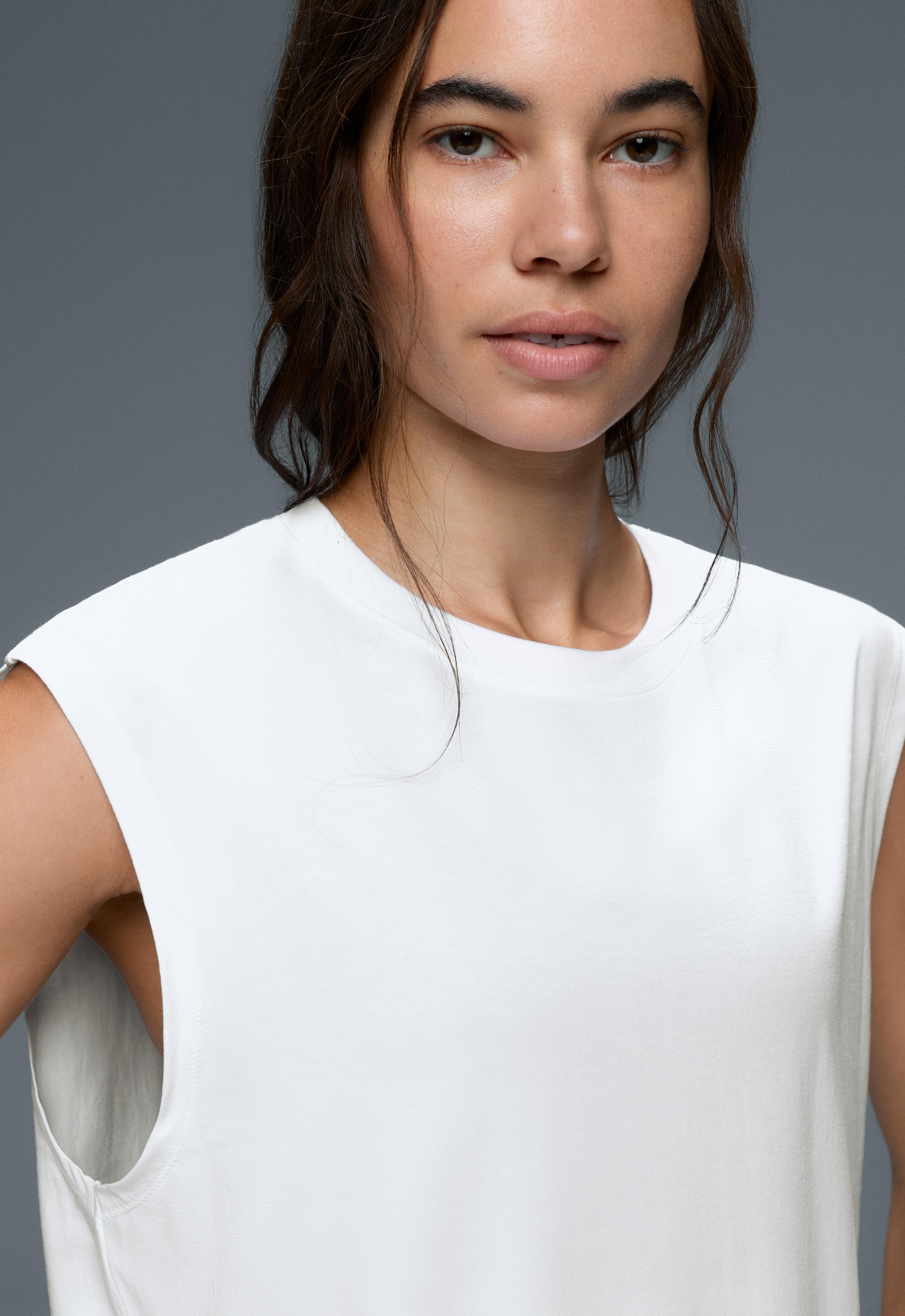 Cotton blend sleeveless T-shirt — WHITE