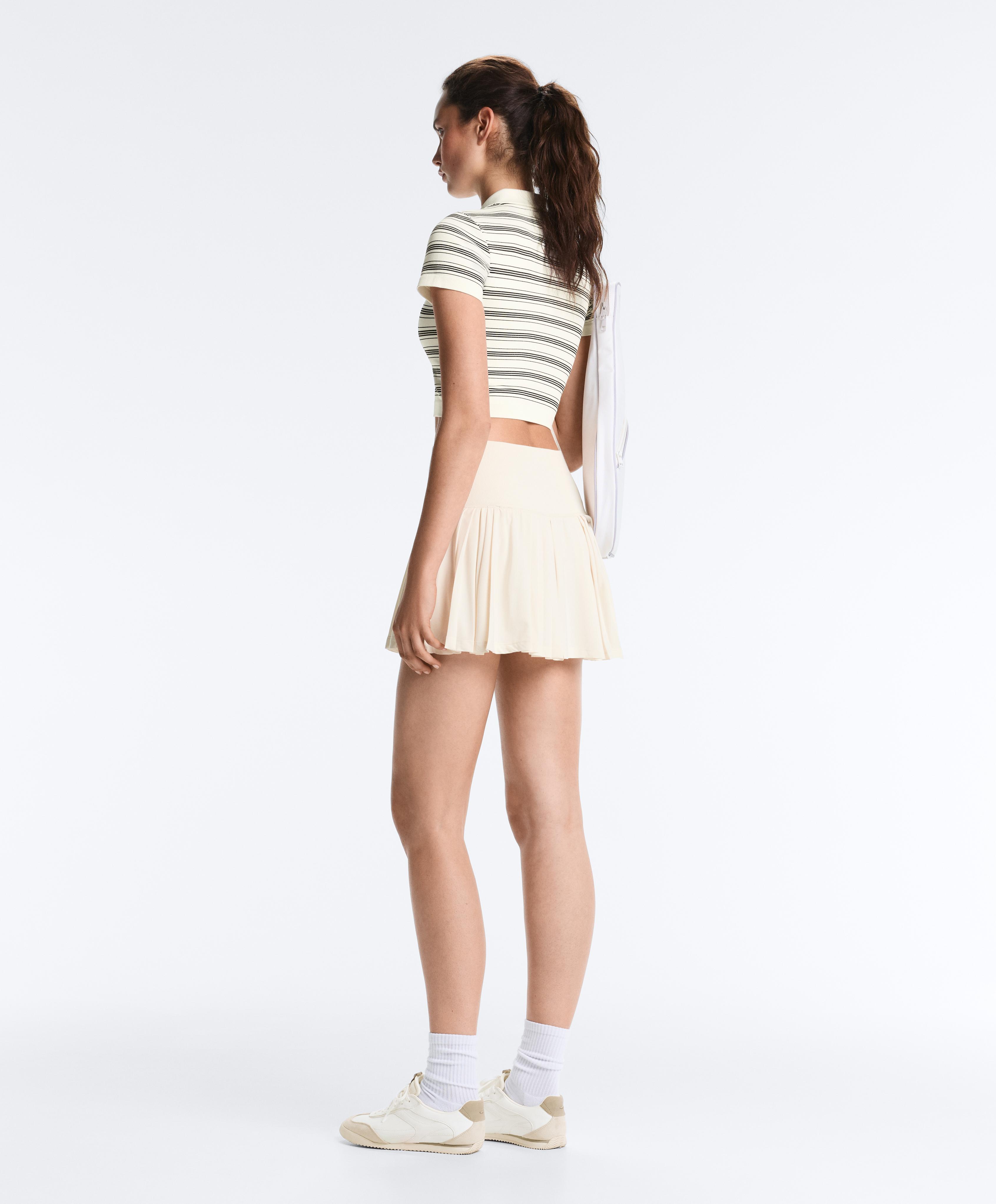 Striped seamless short-sleeved polo shirt — PALE ECRU