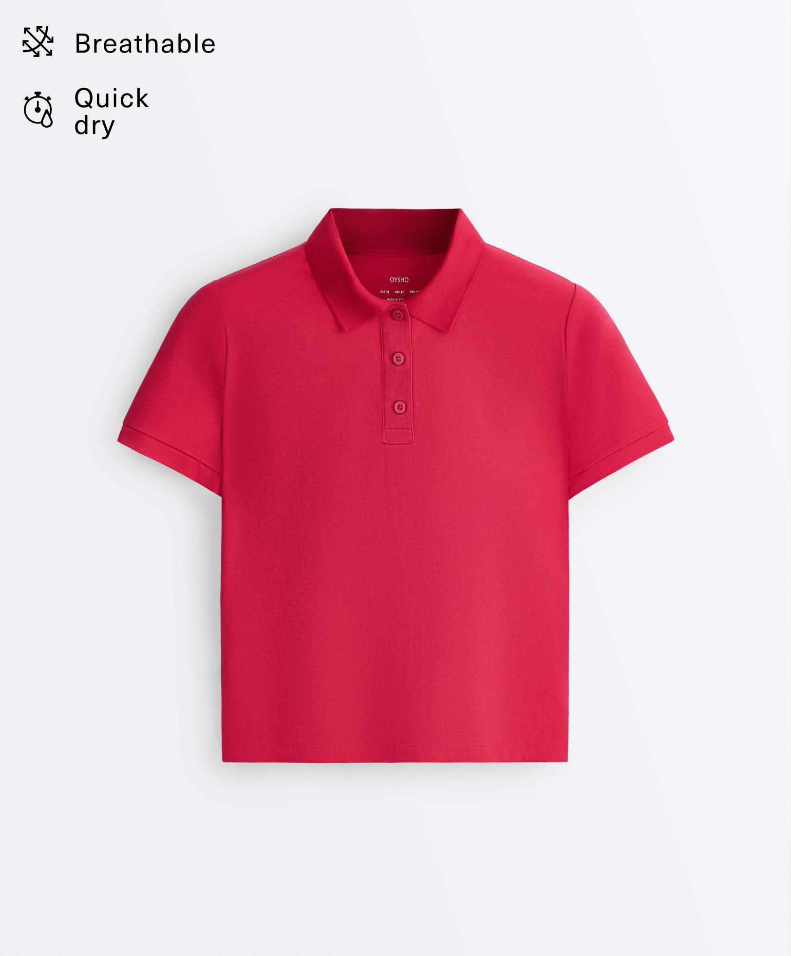 Slim-fit piqué cotton short-sleeve polo shirt — RED