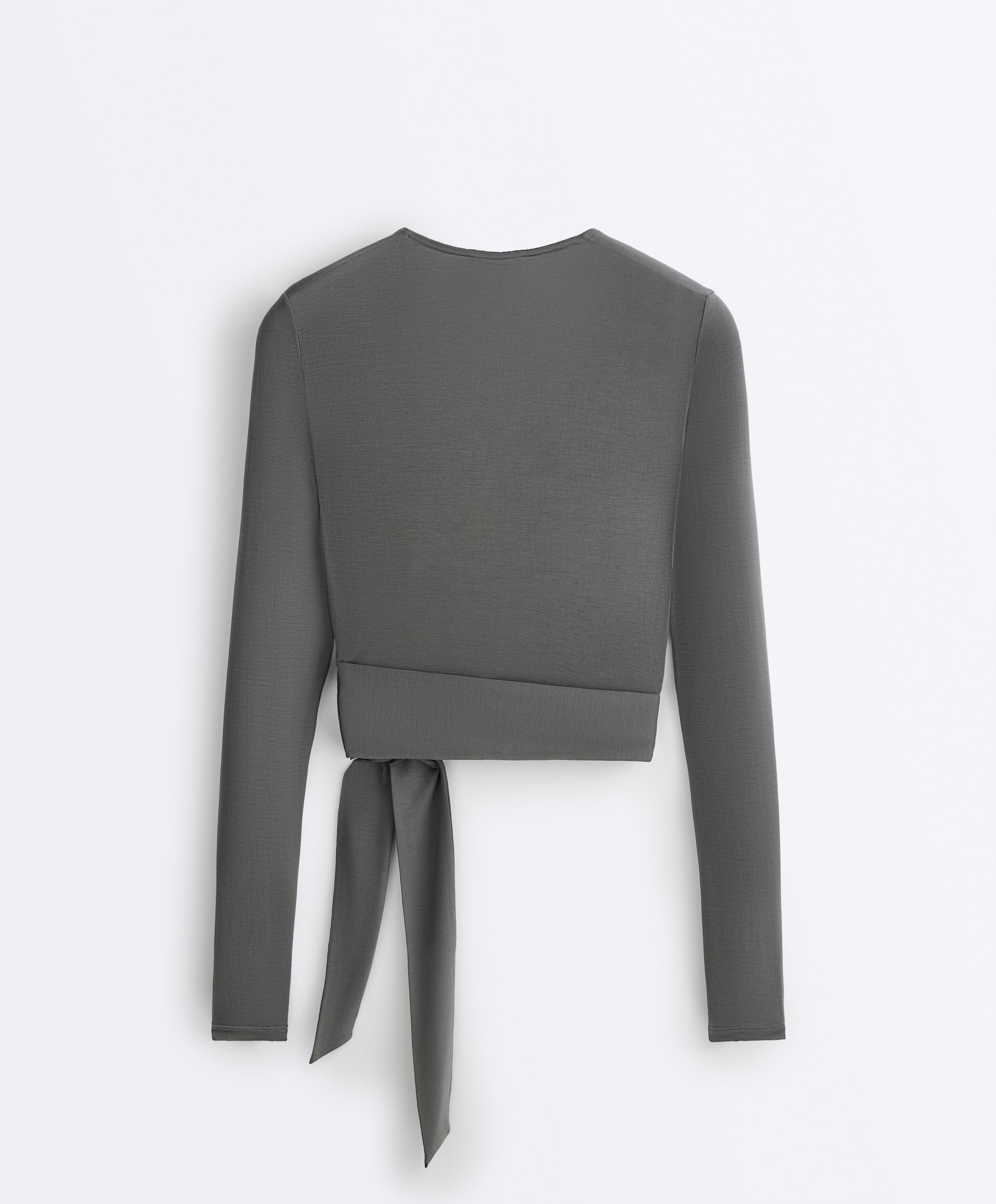 Lyocell blend wrap T-shirt — MID GREY