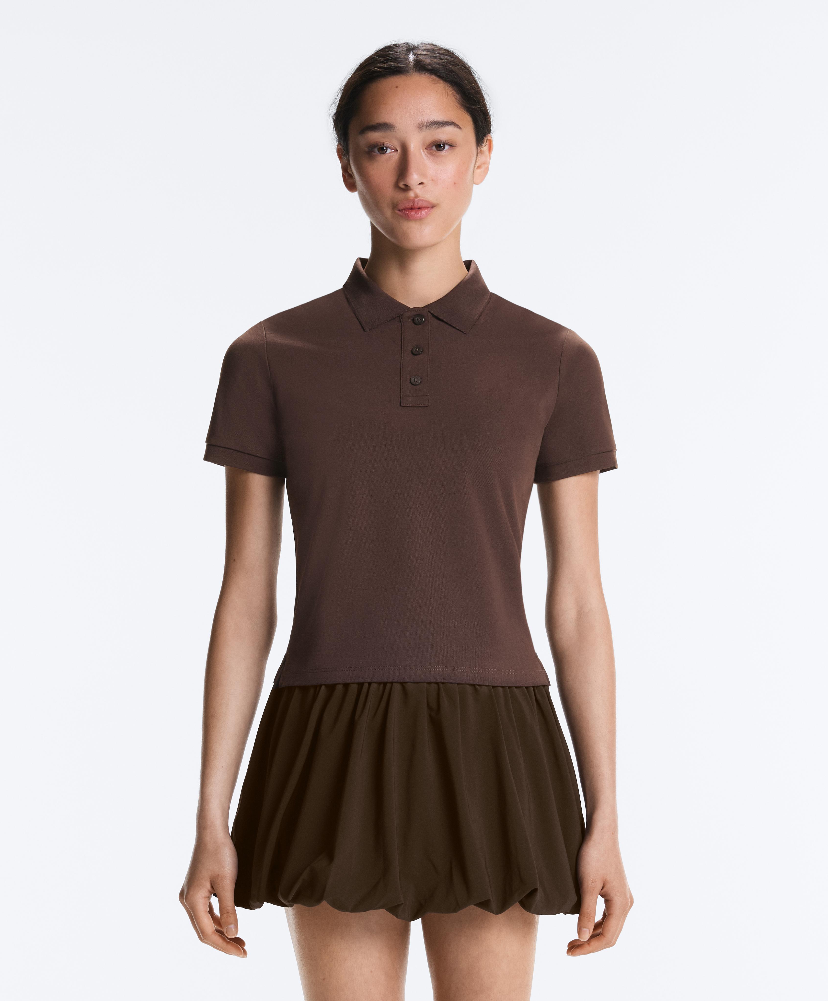 Slim-fit piqué cotton polo shirt — DARK BROWN