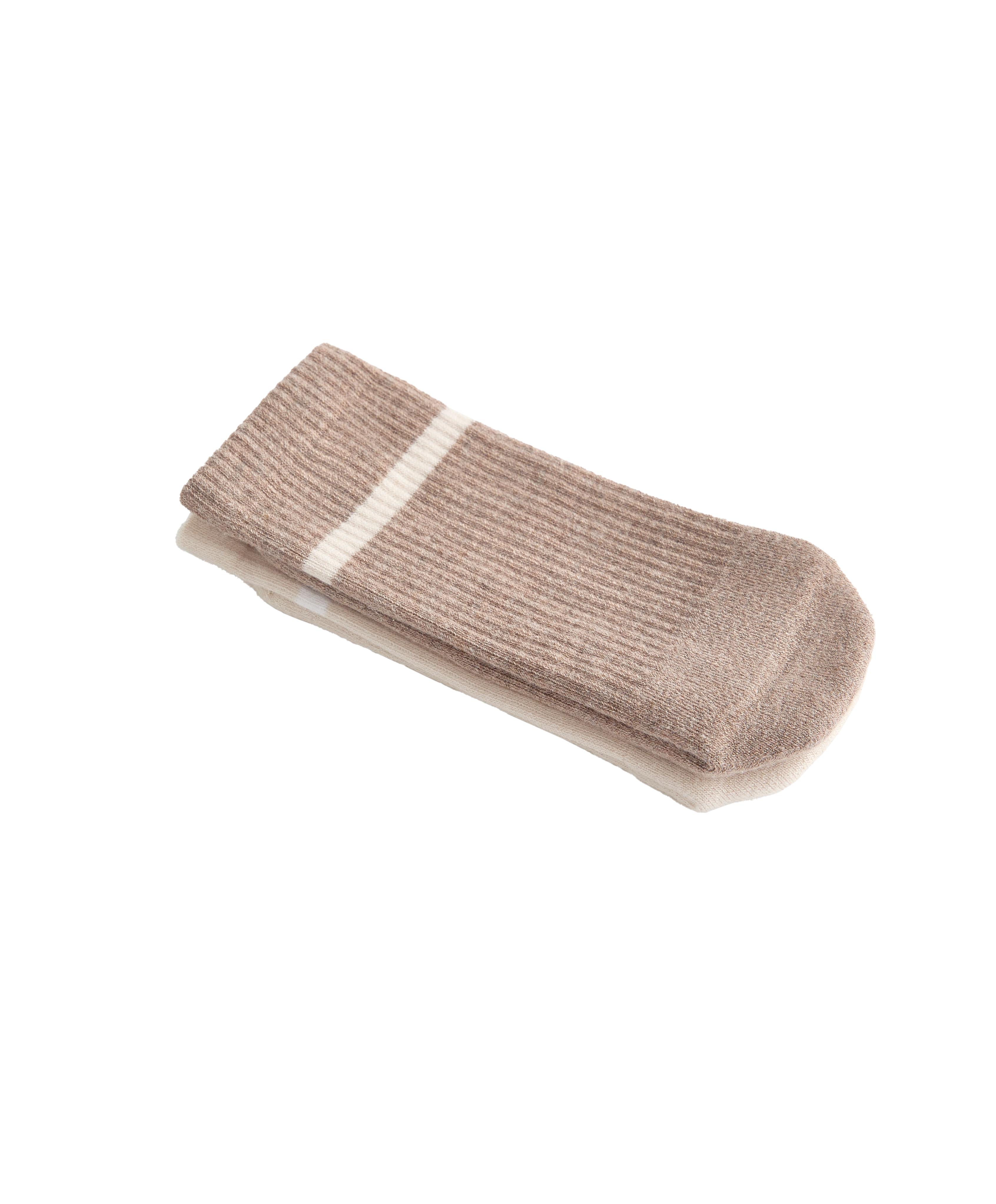 2 pairs of classic yoga and Pilates cotton blend socks — TAN MELANGE